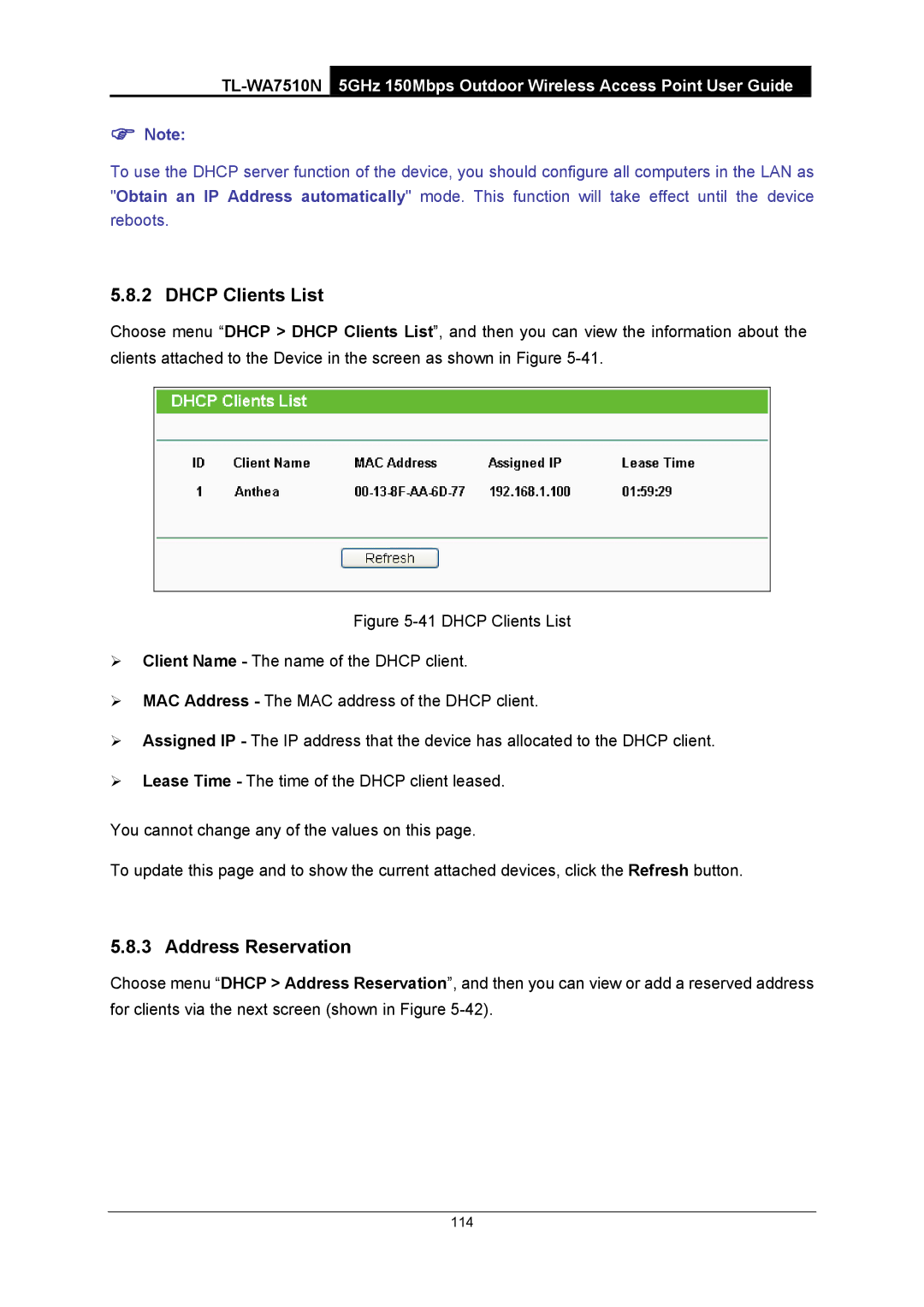 TP-Link TL-WA7510N manual 114 