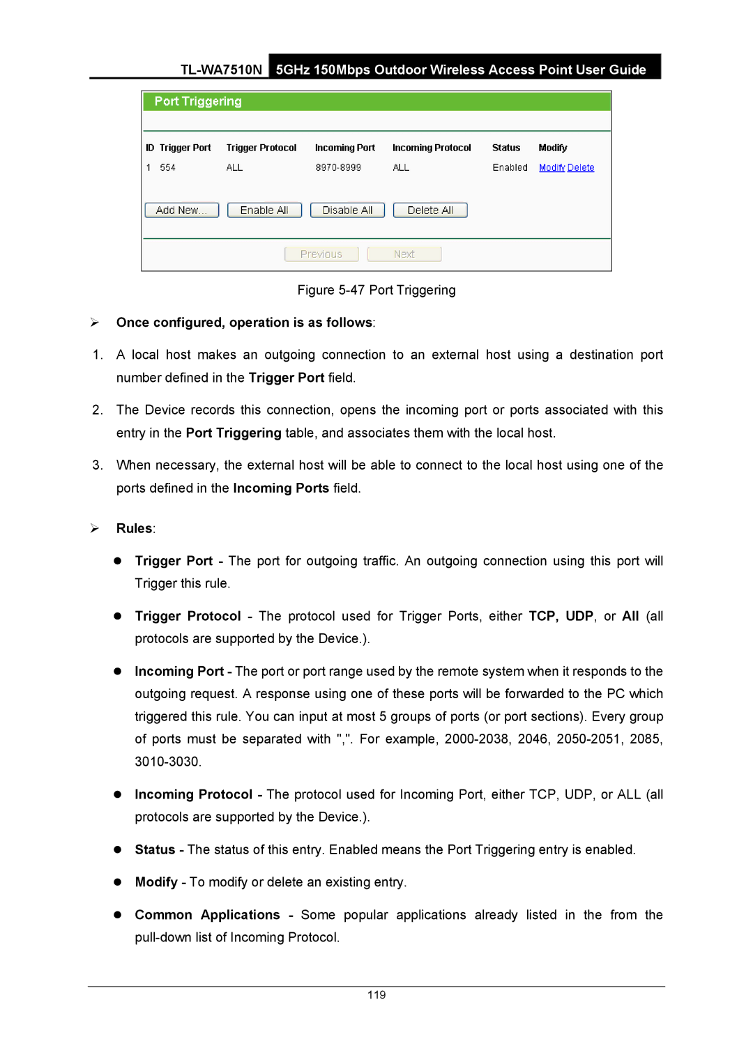 TP-Link TL-WA7510N manual ¾ Once configured, operation is as follows, ¾ Rules 