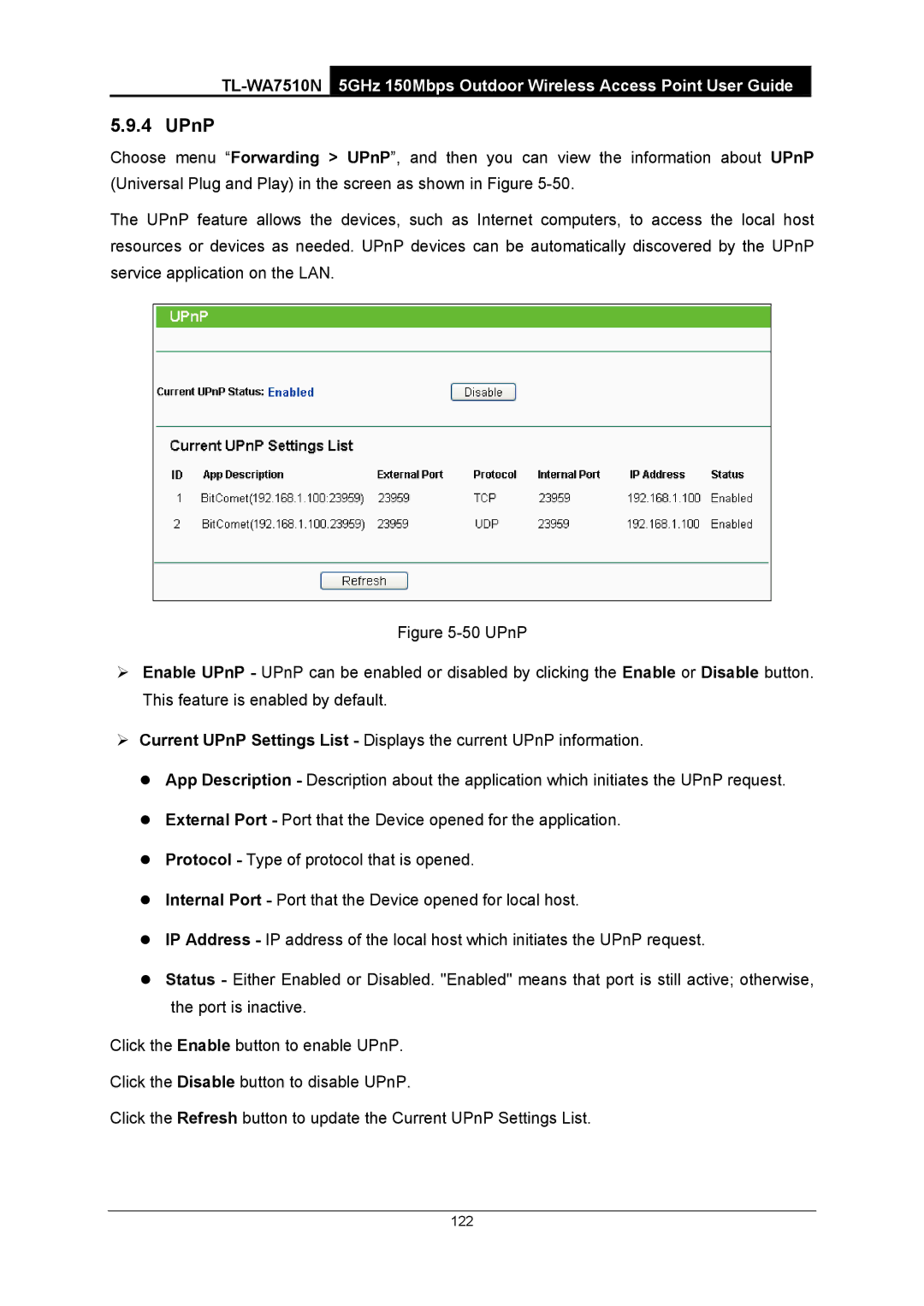 TP-Link TL-WA7510N manual UPnP 