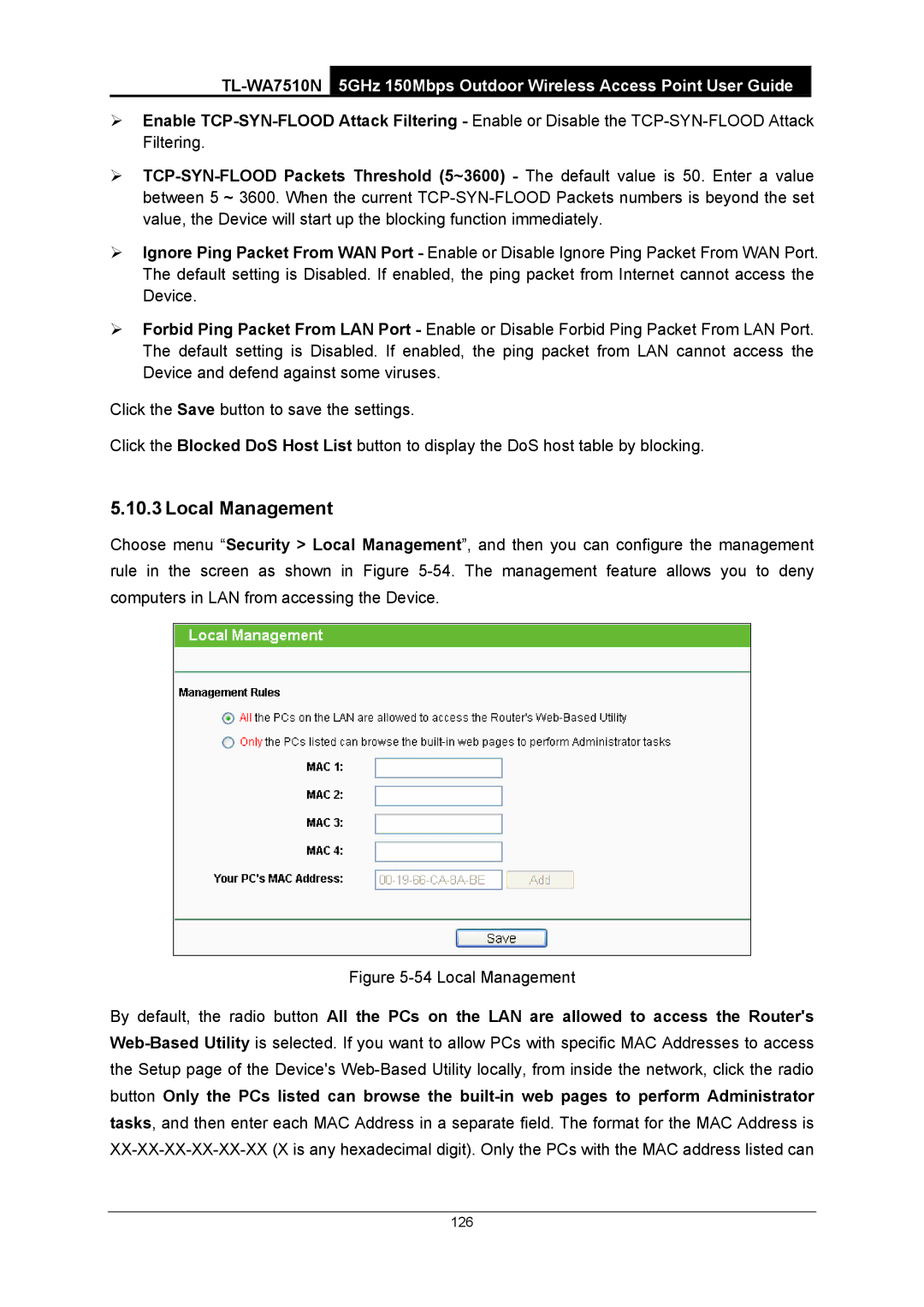 TP-Link TL-WA7510N manual Local Management 