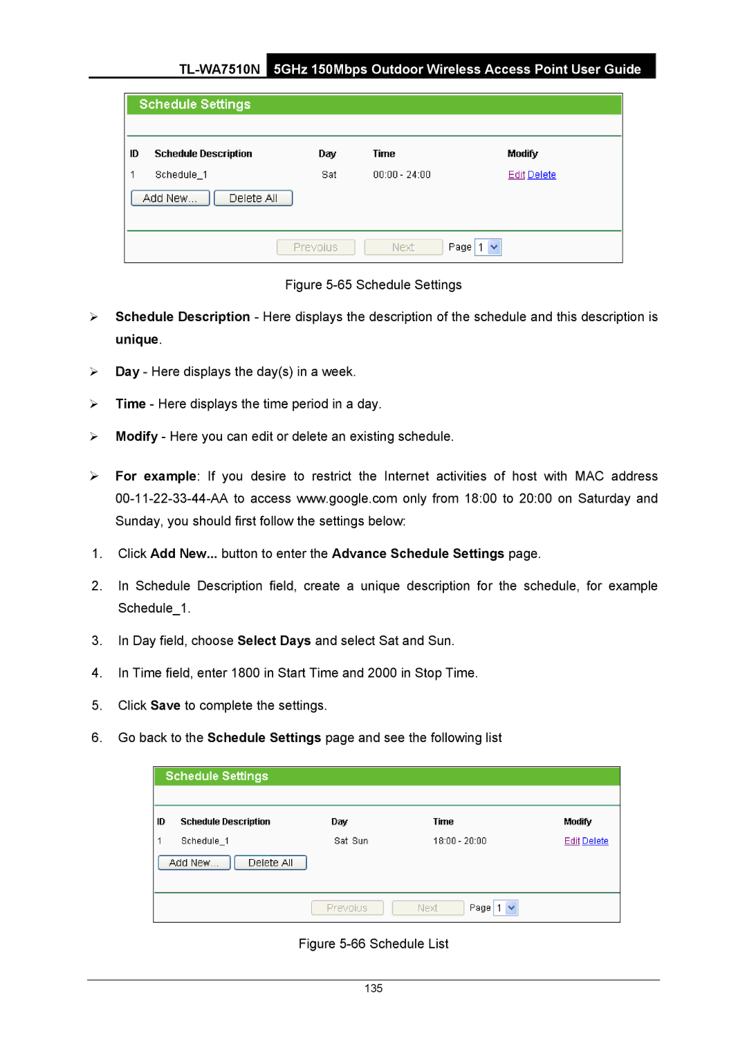 TP-Link TL-WA7510N manual Schedule List 