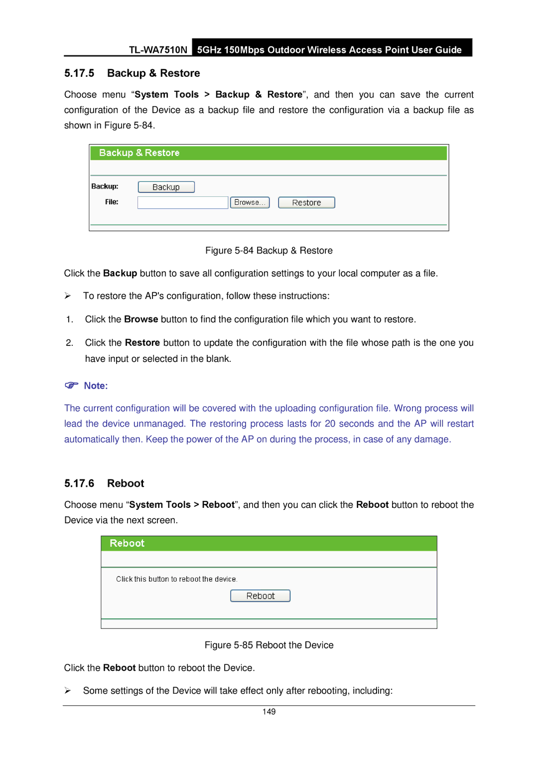 TP-Link TL-WA7510N manual Backup & Restore 