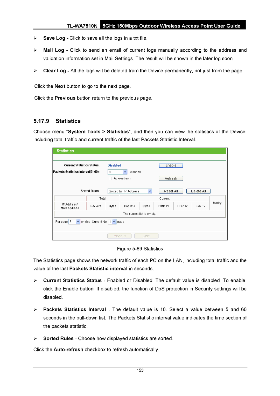 TP-Link TL-WA7510N manual Statistics 