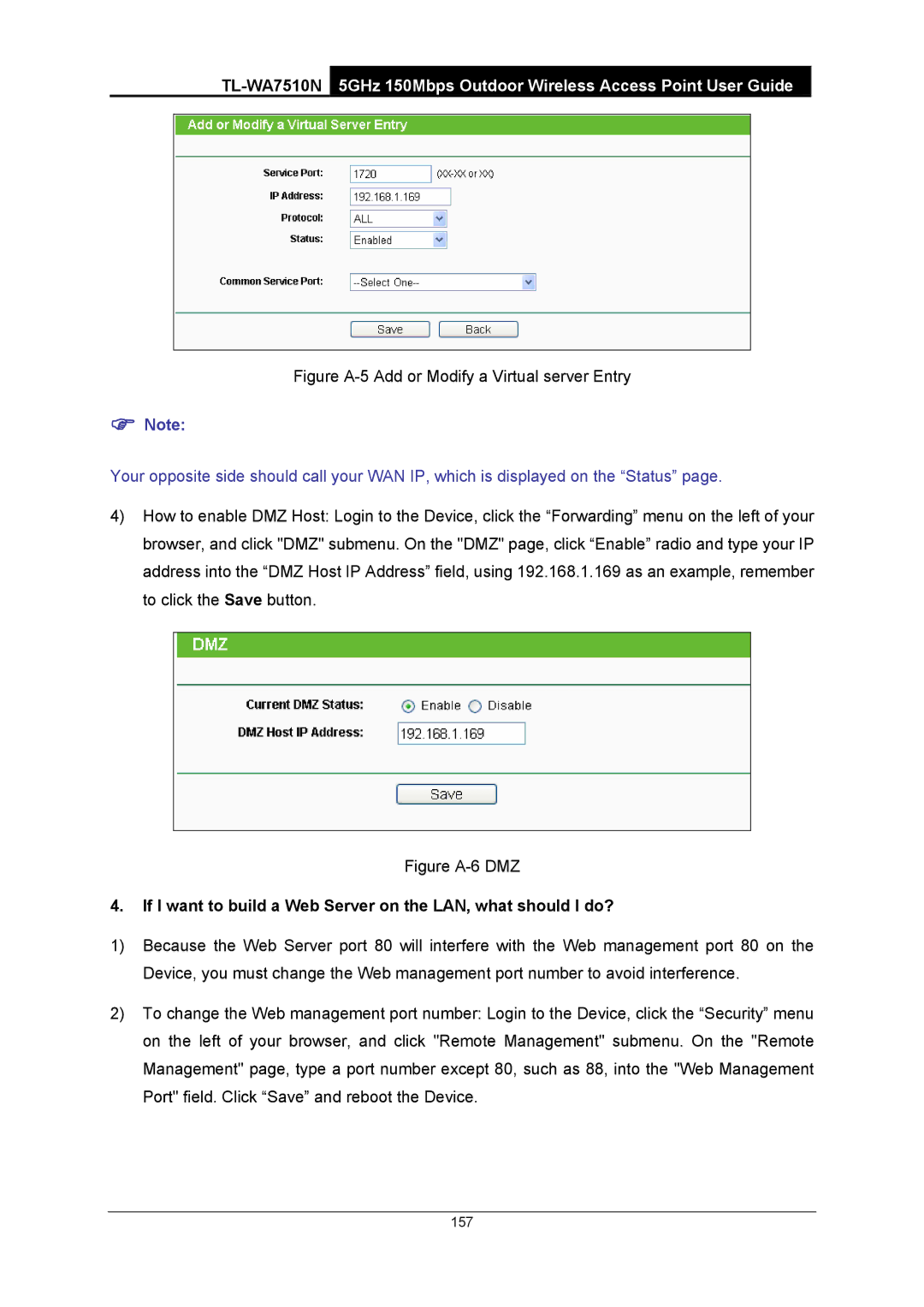 TP-Link TL-WA7510N manual Figure A-5 Add or Modify a Virtual server Entry 