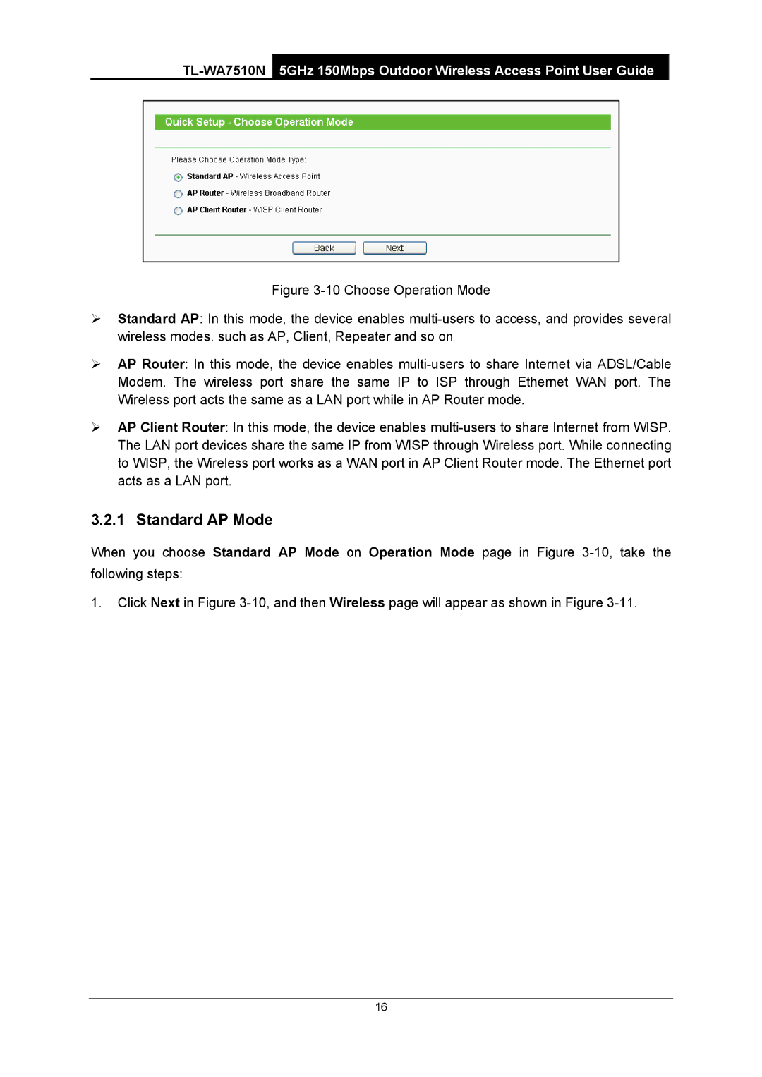 TP-Link TL-WA7510N manual Standard AP Mode 
