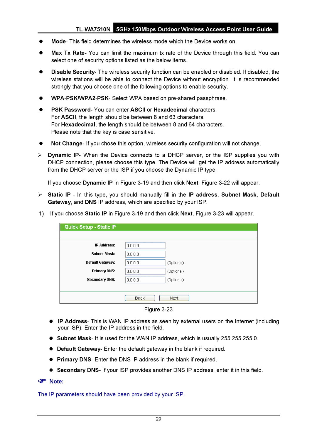 TP-Link TL-WA7510N manual IP parameters should have been provided by your ISP 