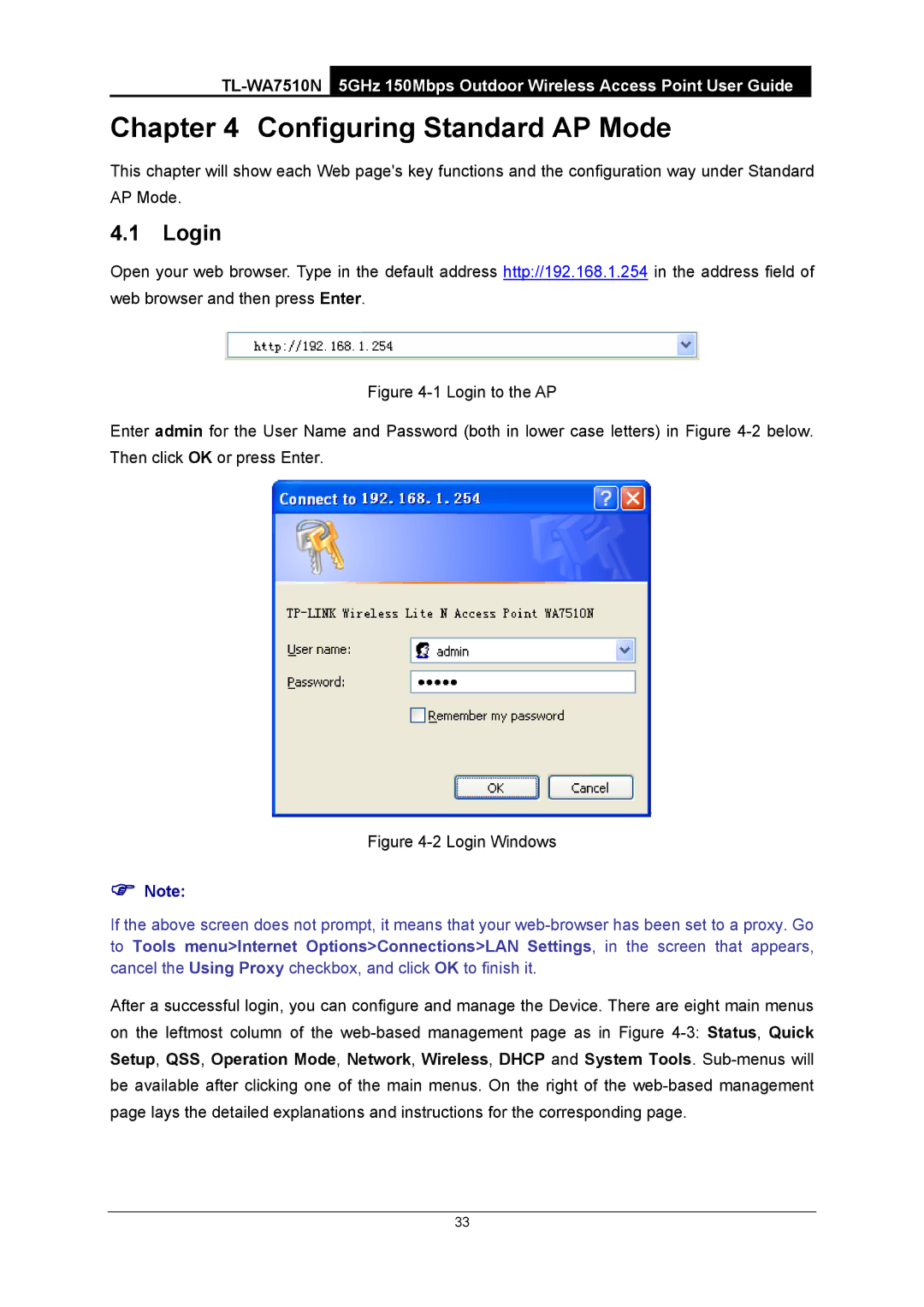TP-Link TL-WA7510N manual Configuring Standard AP Mode, Login 