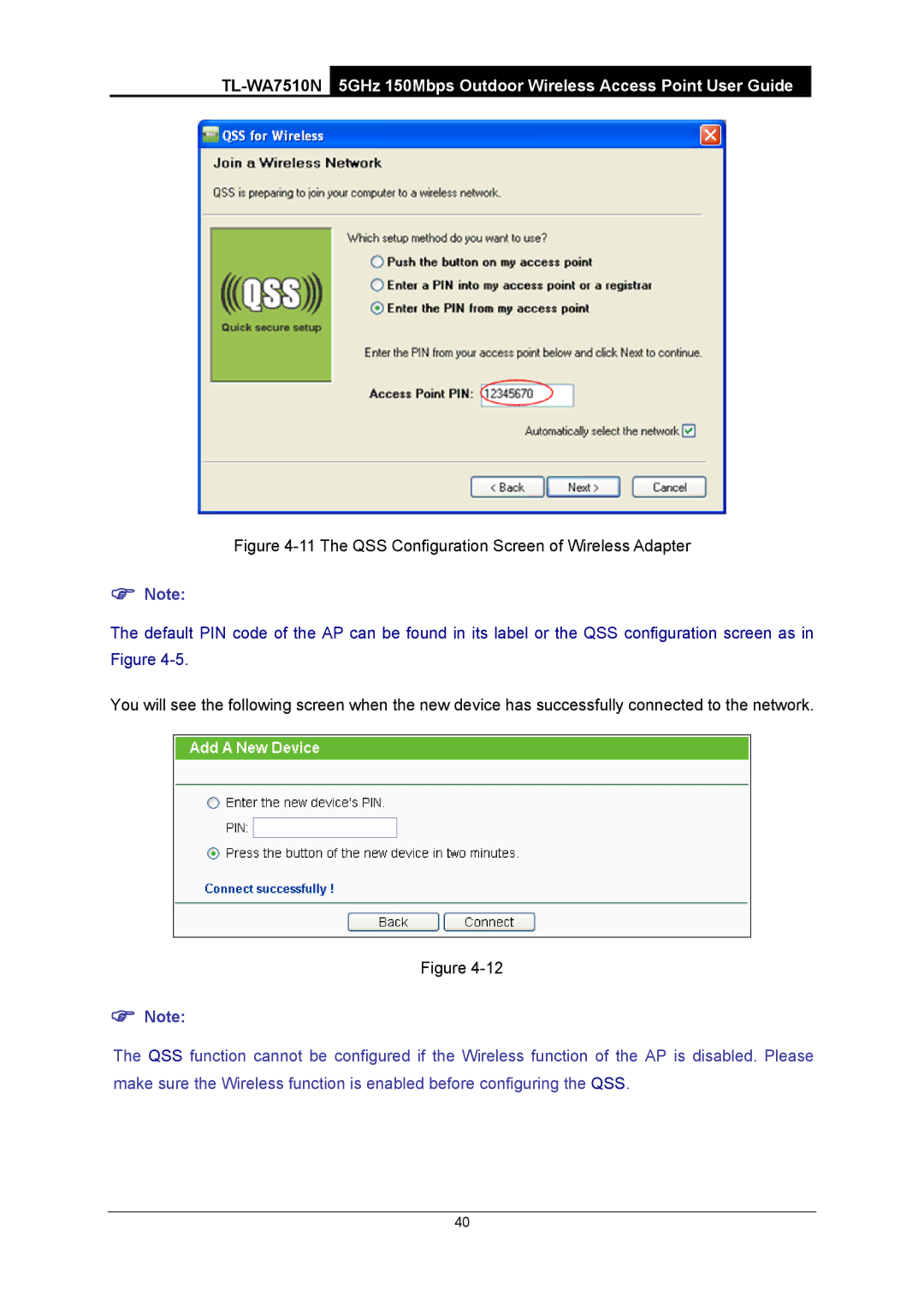 TP-Link TL-WA7510N manual The QSS Configuration Screen of Wireless Adapter 