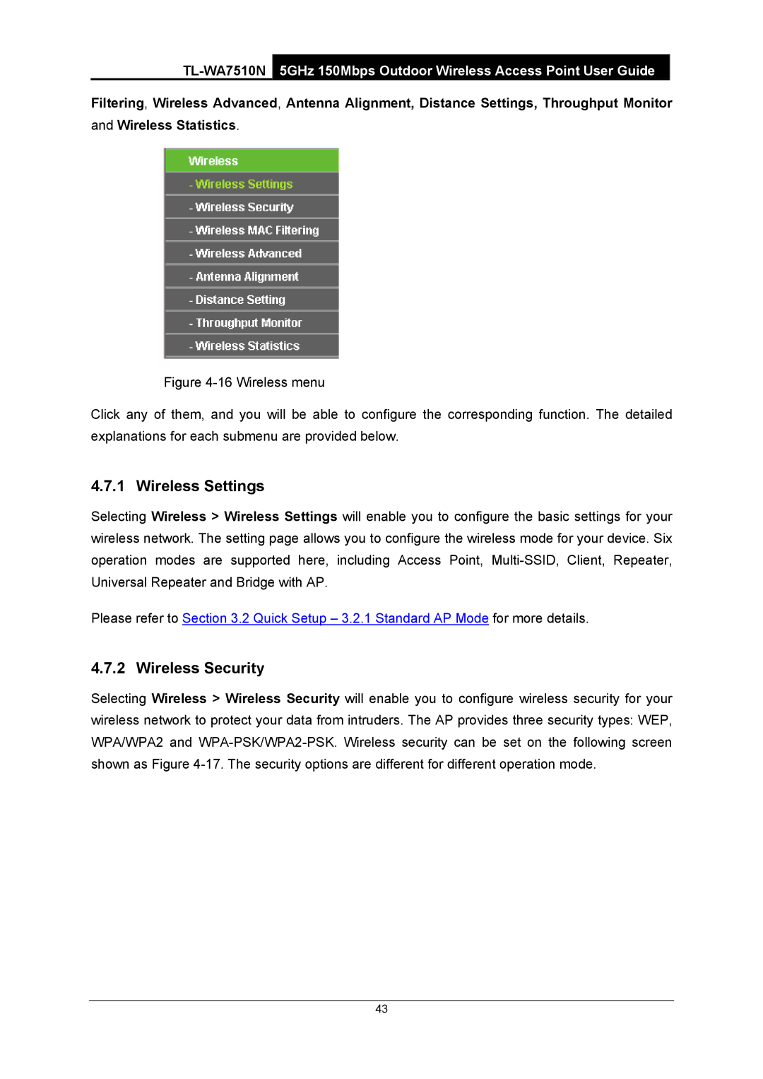 TP-Link TL-WA7510N manual Wireless Settings, Wireless Security 