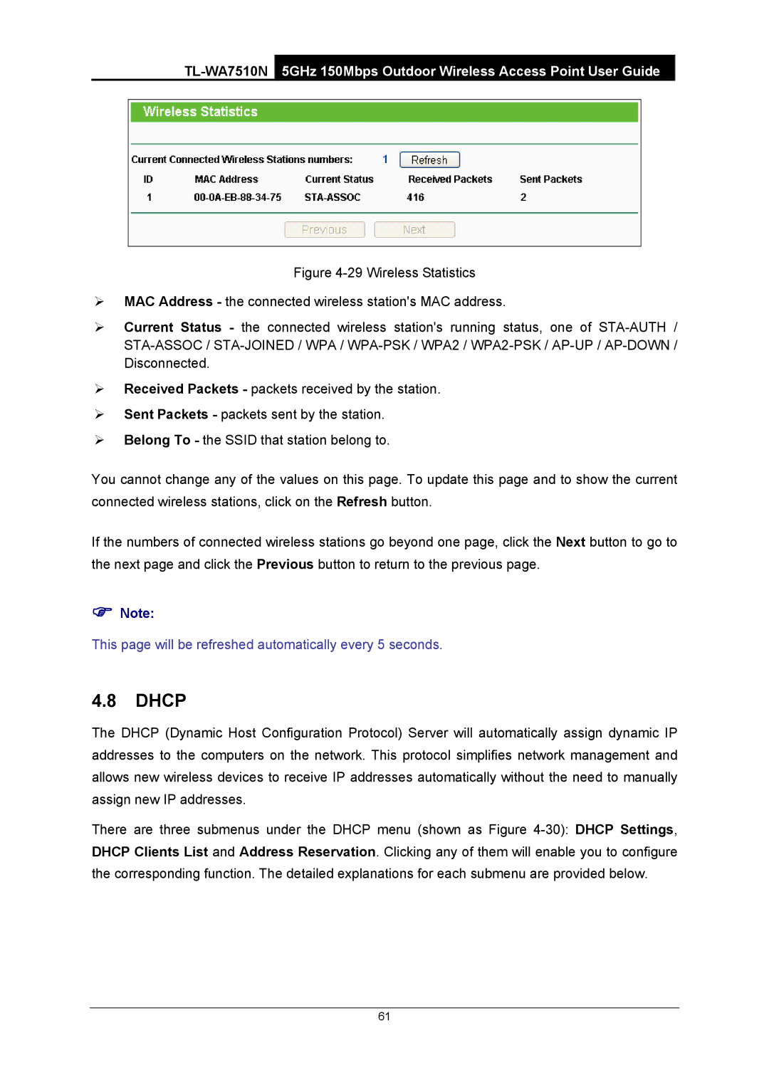 TP-Link TL-WA7510N manual Dhcp 