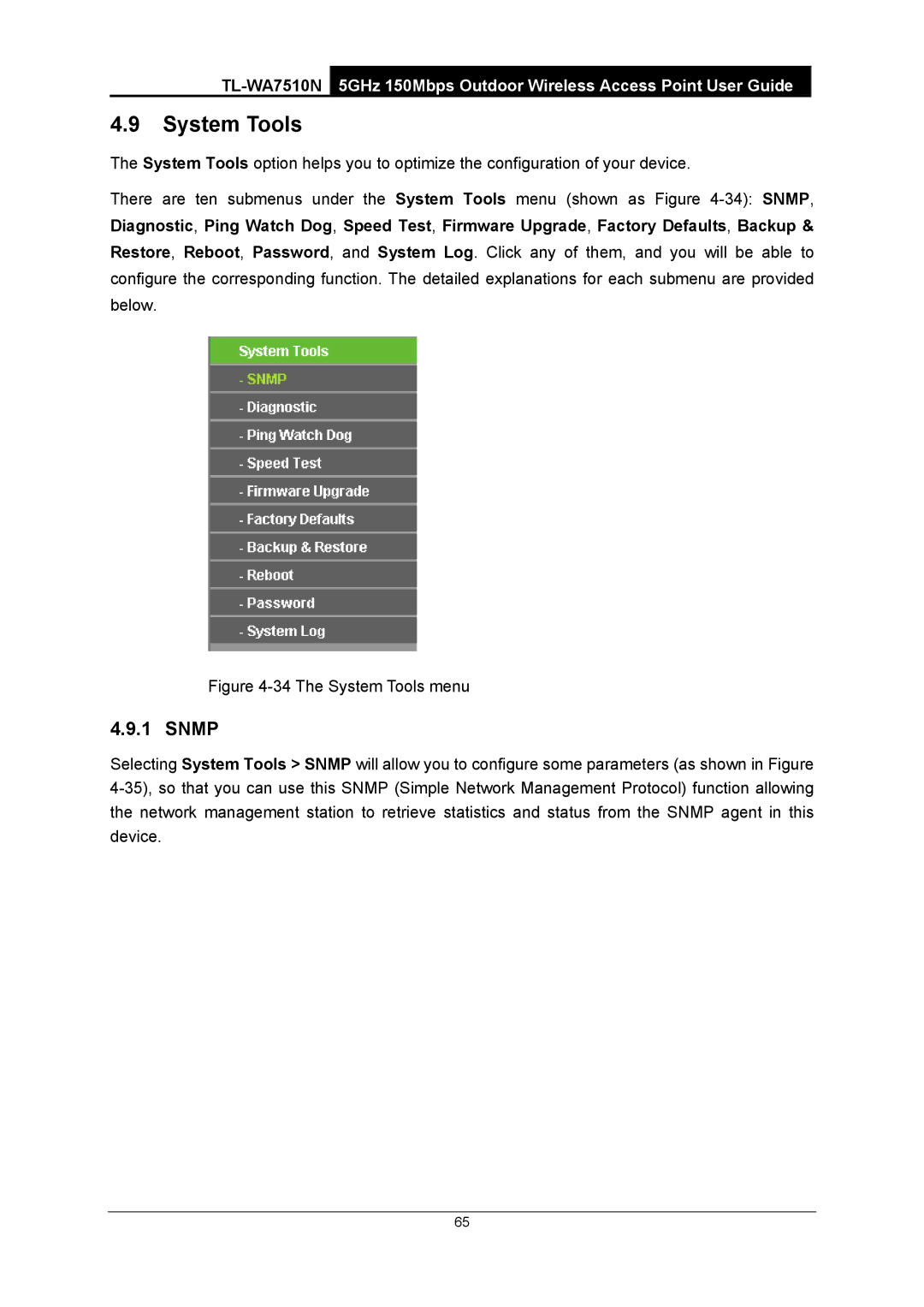 TP-Link TL-WA7510N manual System Tools, Snmp 