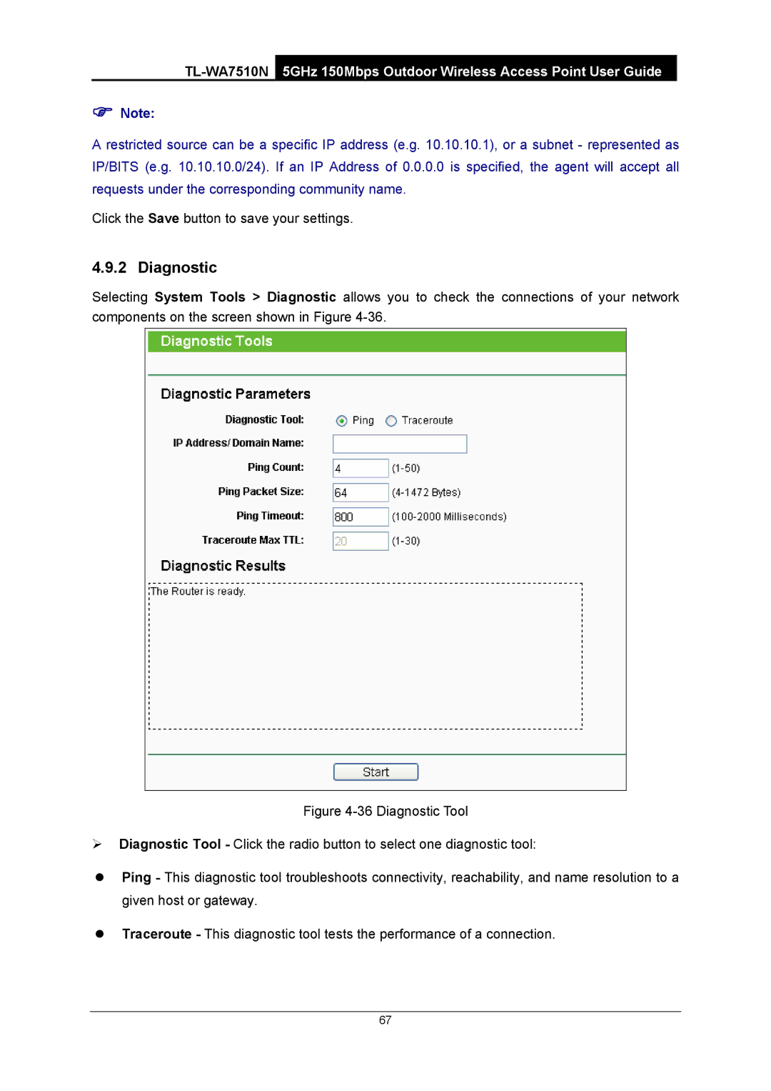 TP-Link TL-WA7510N manual Diagnostic 