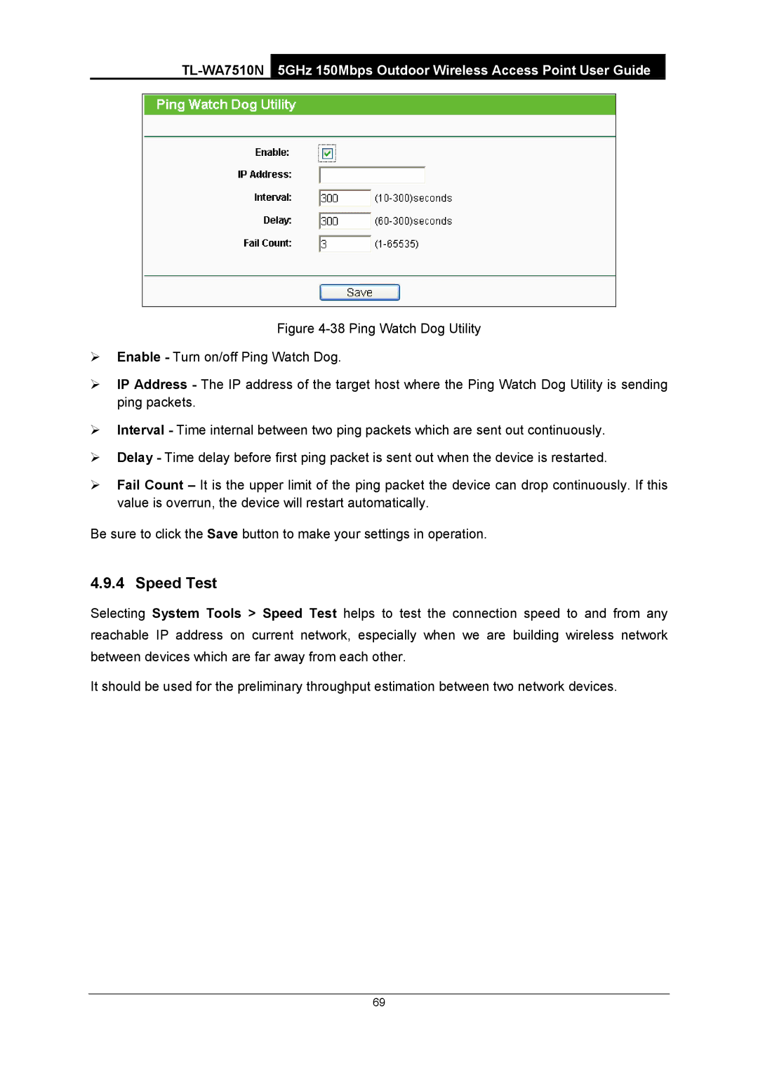 TP-Link TL-WA7510N manual Speed Test 