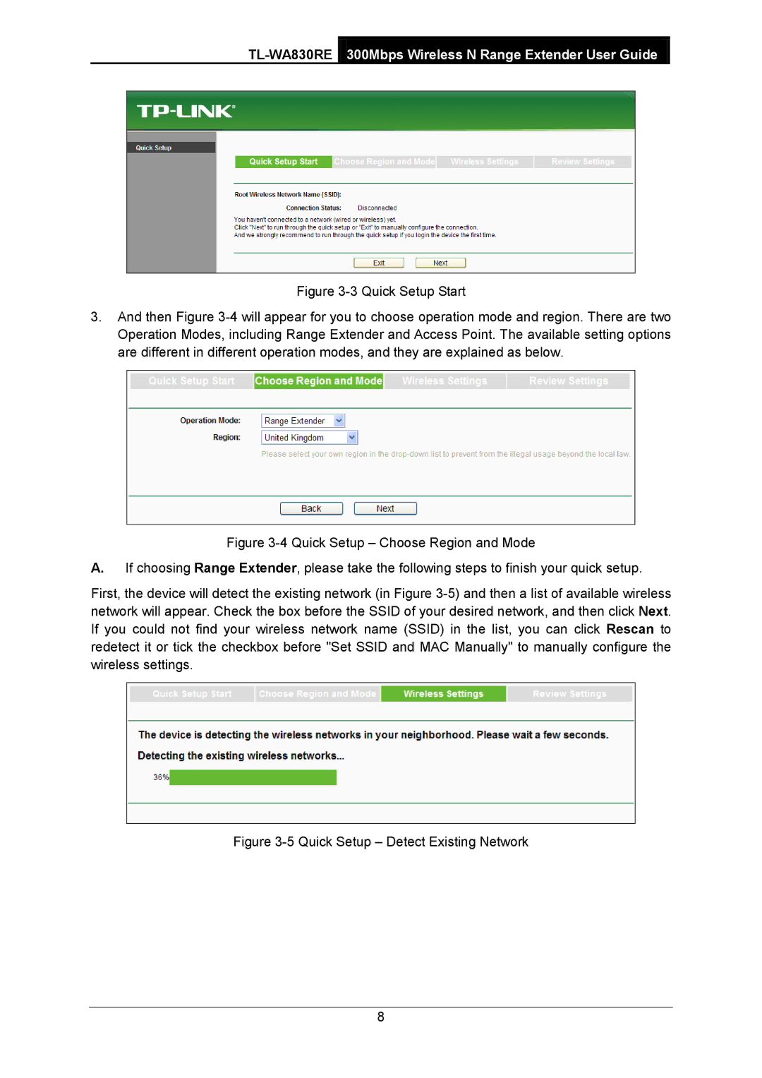 TP-Link TL-WA830RE manual Quick Setup Detect Existing Network 