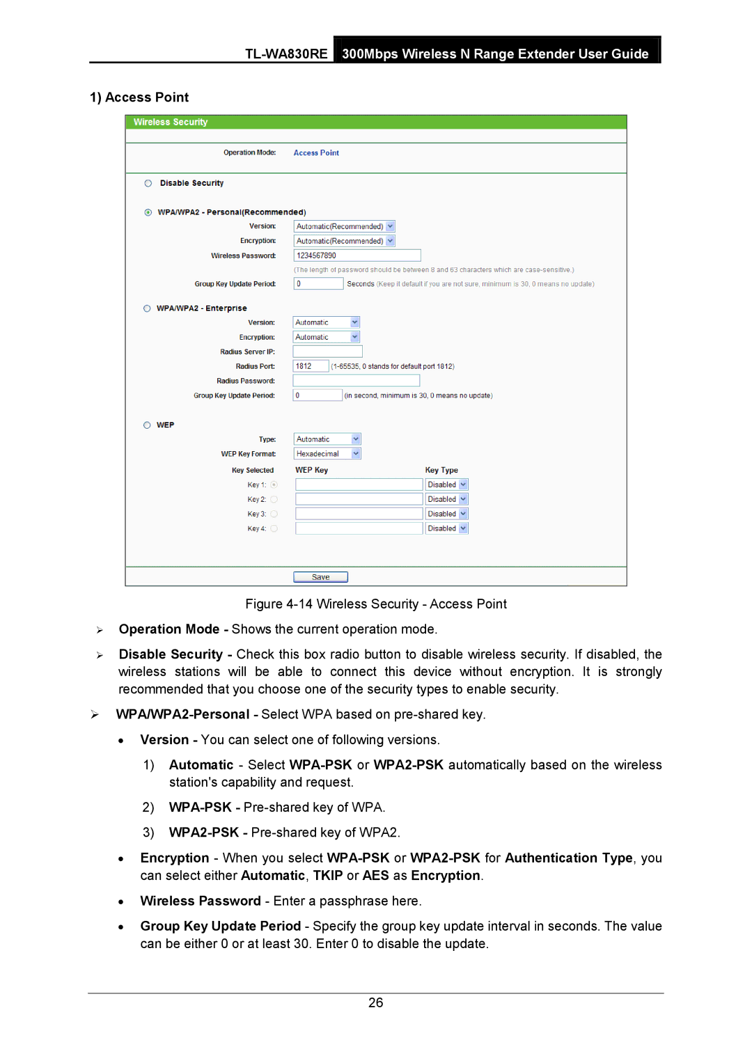 TP-Link TL-WA830RE manual Access Point 