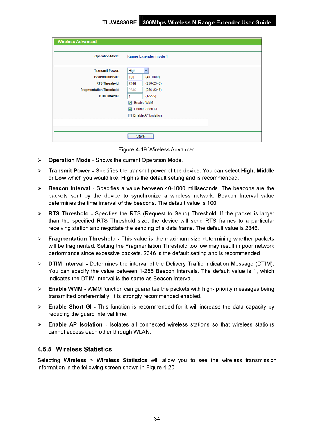 TP-Link TL-WA830RE manual Wireless Statistics 