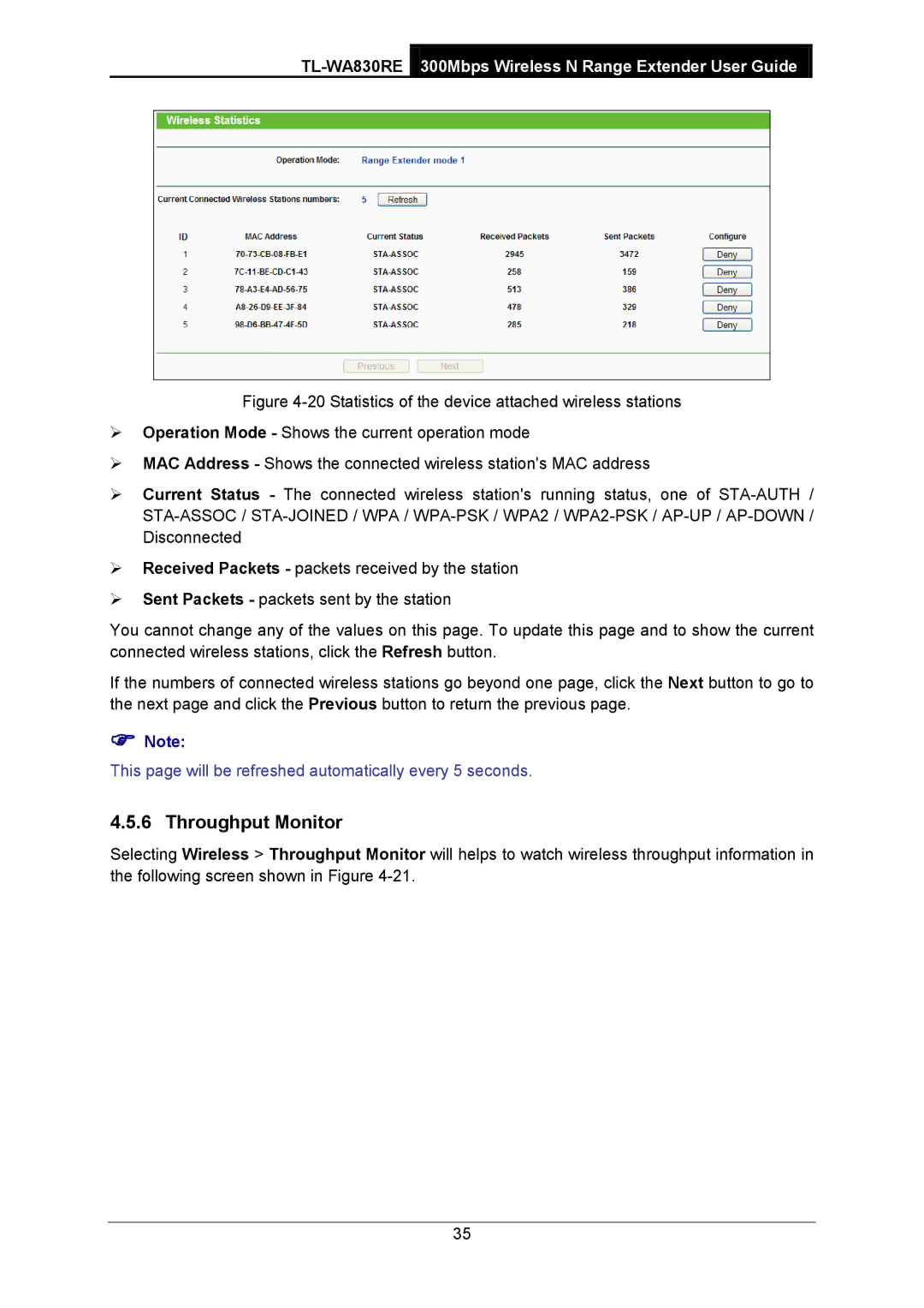 TP-Link TL-WA830RE manual Throughput Monitor 