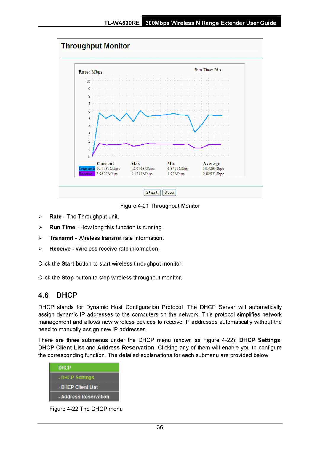 TP-Link TL-WA830RE manual The Dhcp menu 