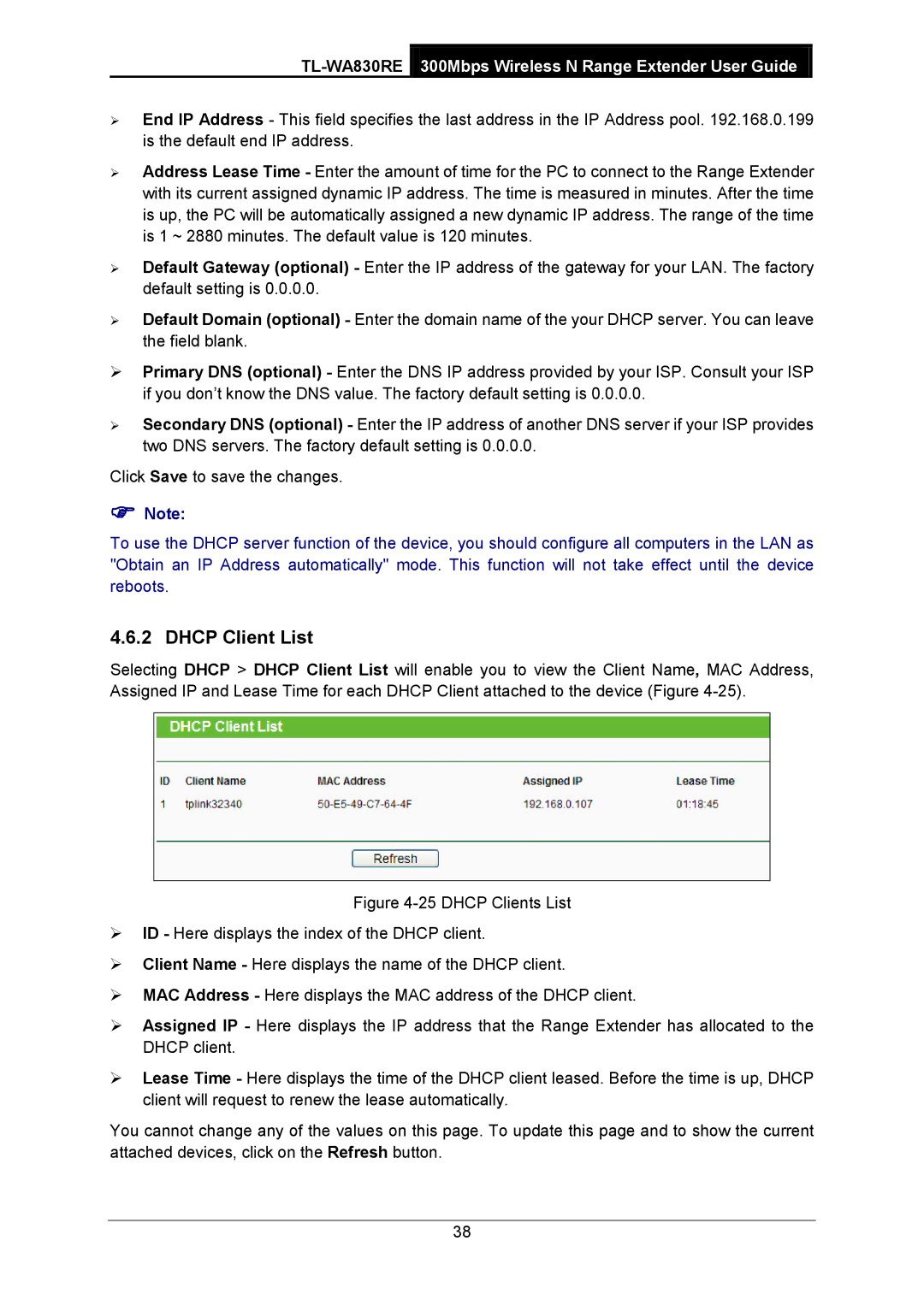 TP-Link TL-WA830RE manual Dhcp Client List 