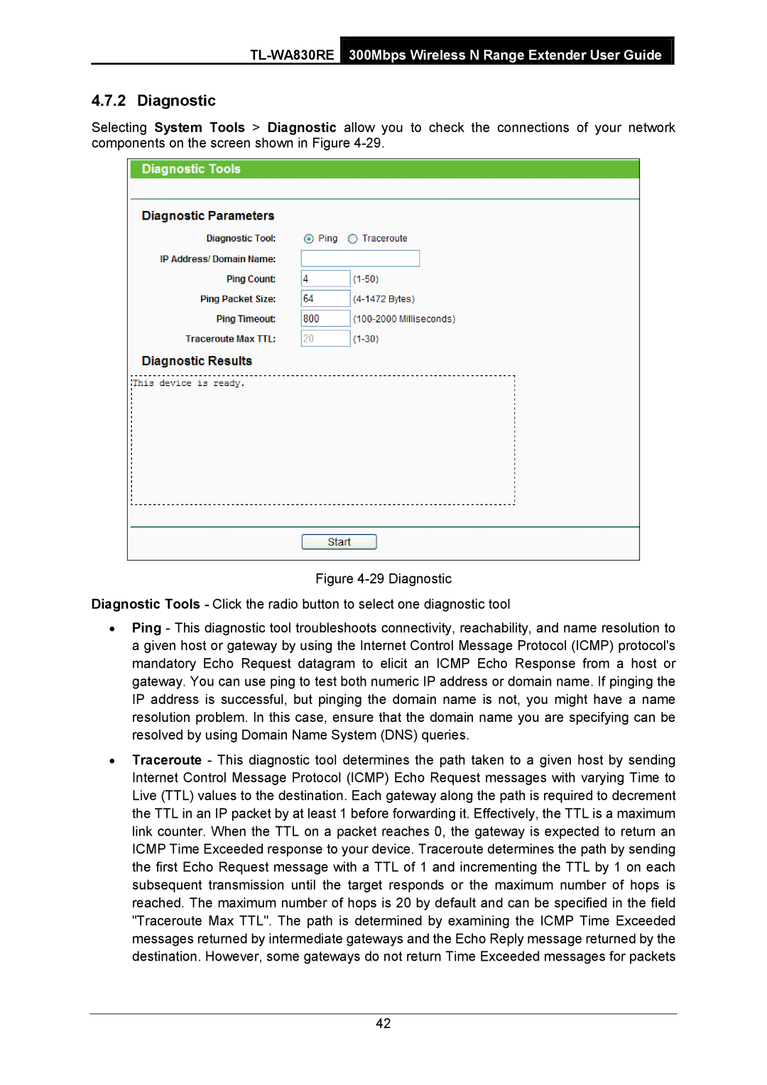 TP-Link TL-WA830RE manual Diagnostic 