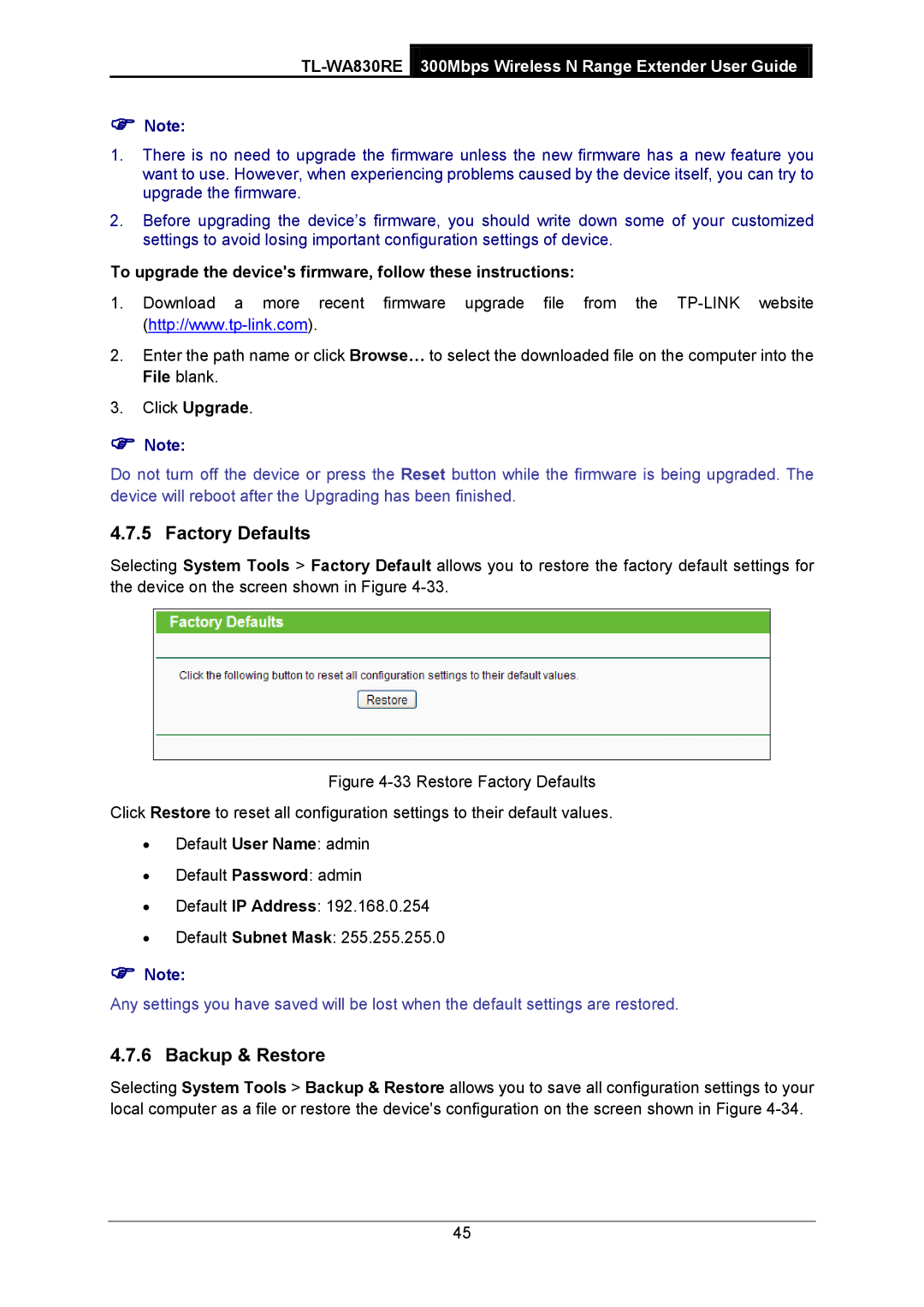 TP-Link TL-WA830RE manual Factory Defaults, Backup & Restore, To upgrade the devices firmware, follow these instructions 