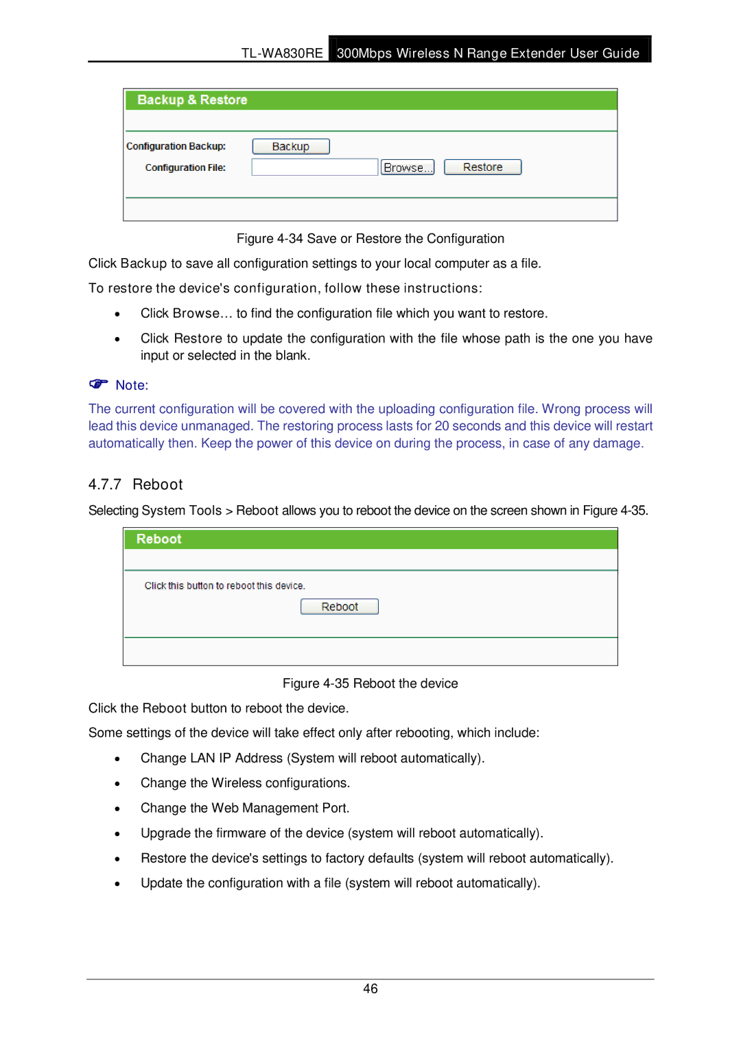 TP-Link TL-WA830RE manual Reboot 