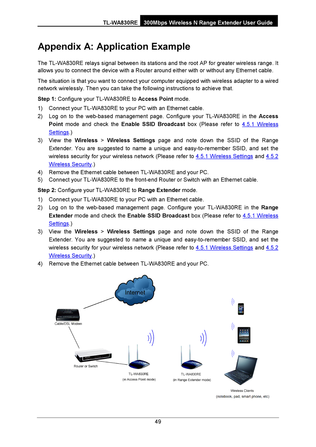 TP-Link TL-WA830RE manual Appendix a Application Example 