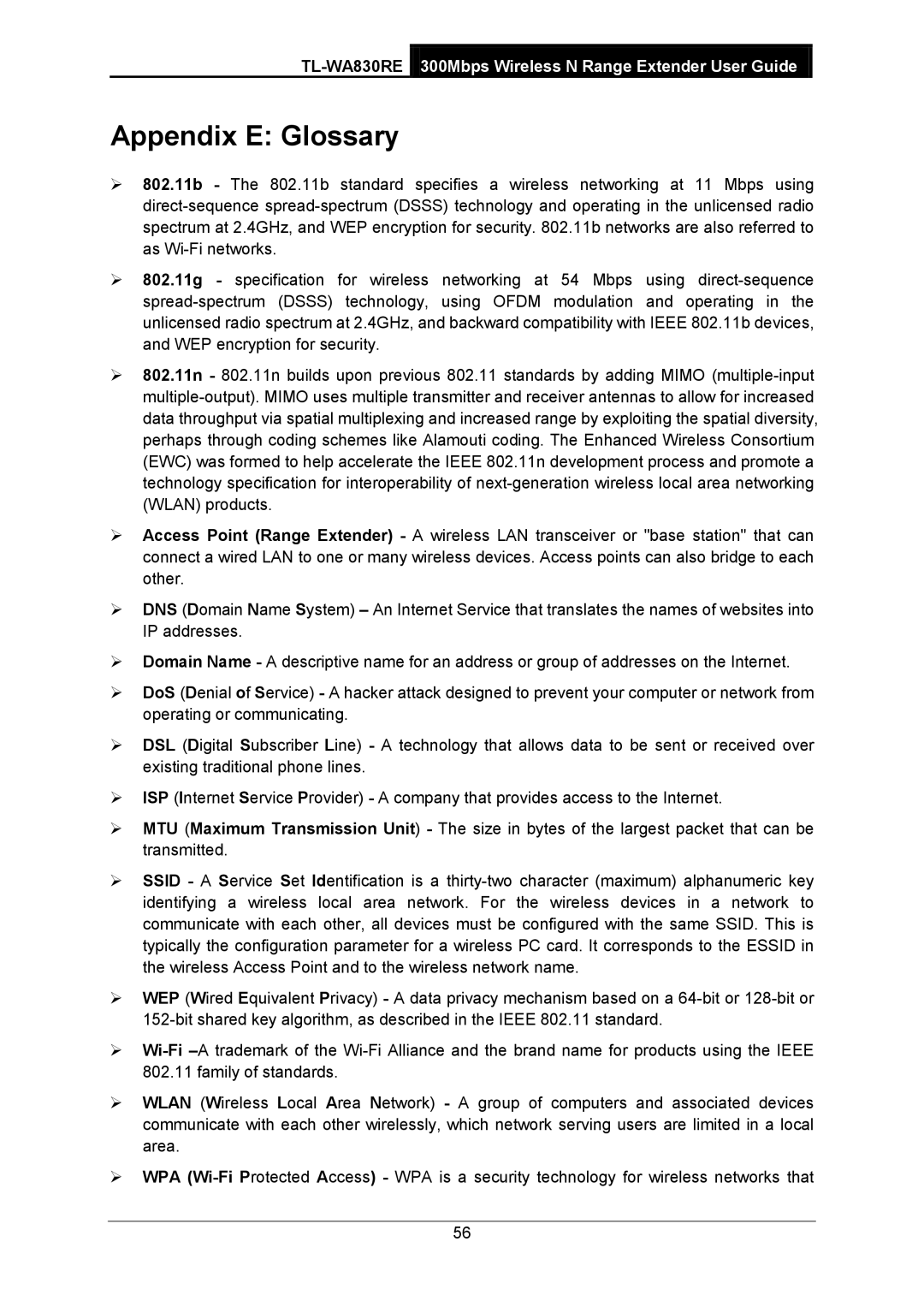 TP-Link TL-WA830RE manual Appendix E Glossary 