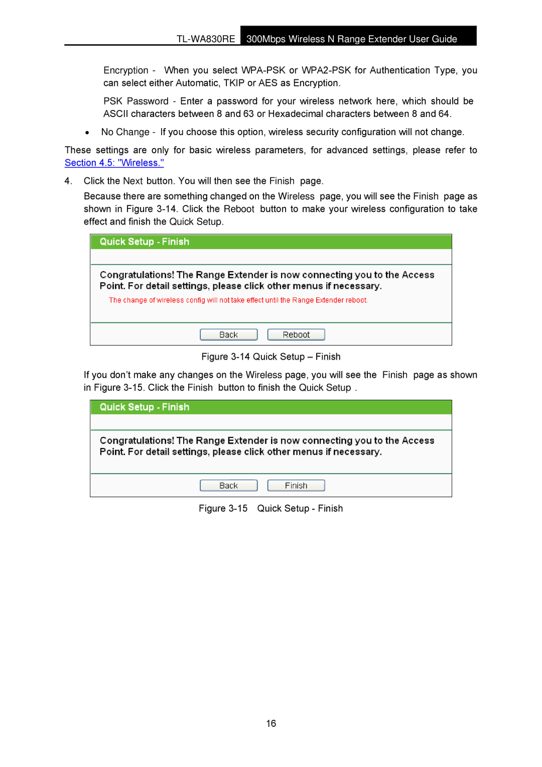 TP-Link TL-WA830RE manual Quick Setup Finish 