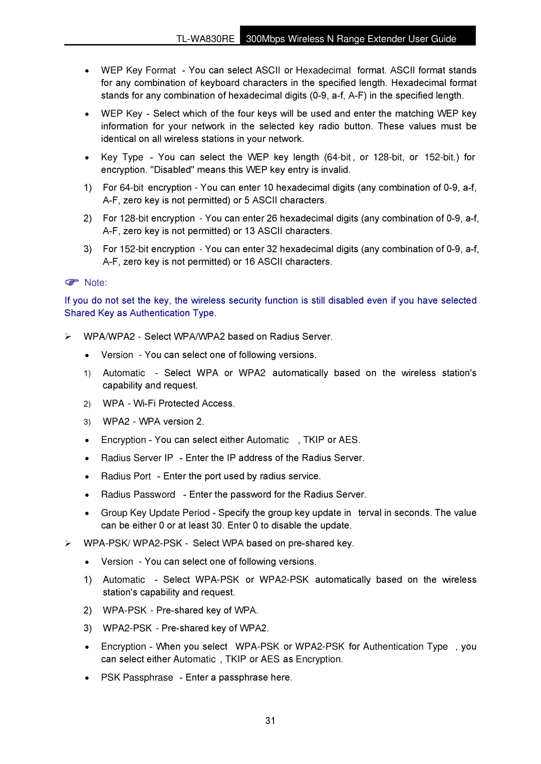 TP-Link TL-WA830RE manual PSK Passphrase Enter a passphrase here 