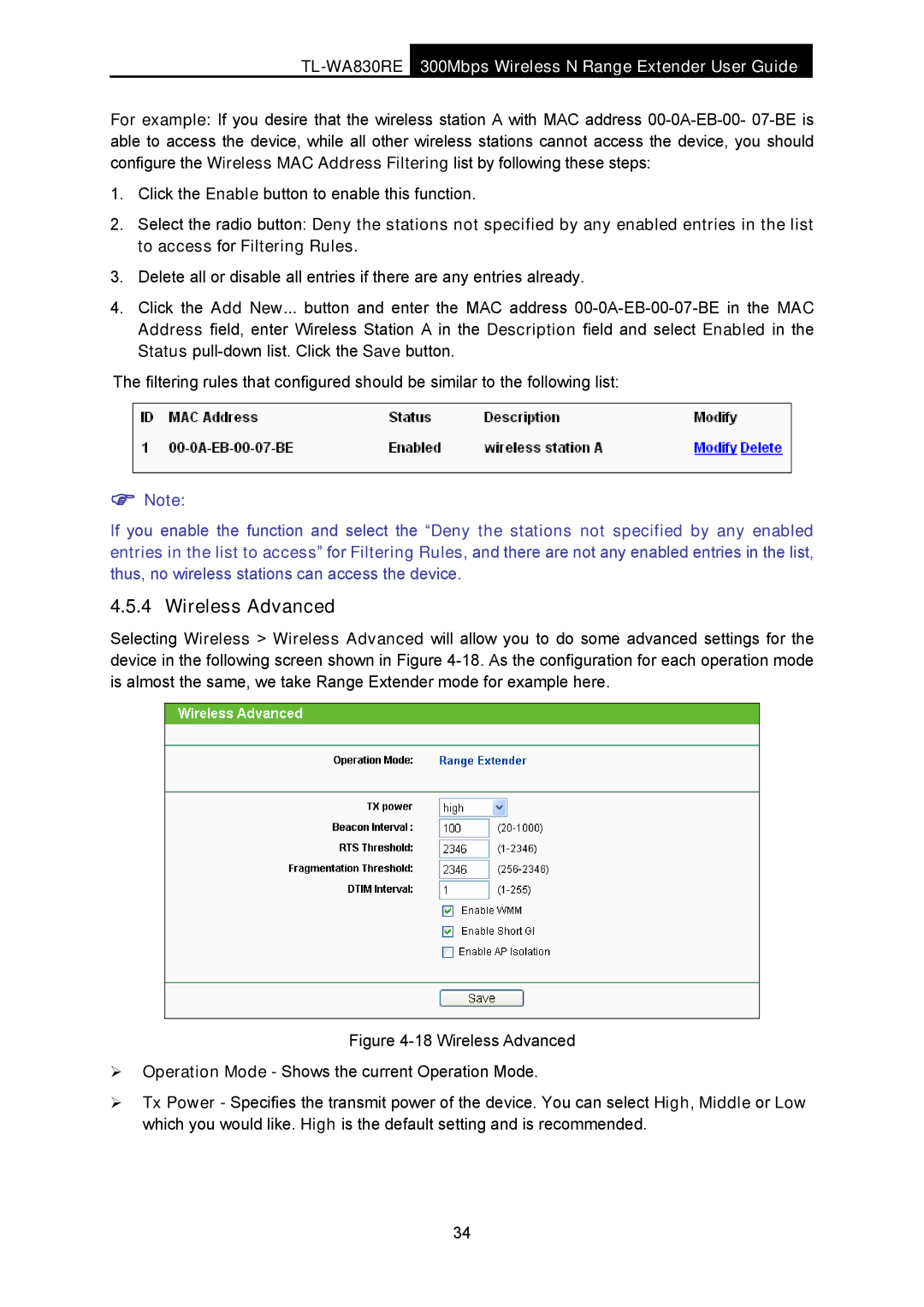 TP-Link TL-WA830RE manual Wireless Advanced 