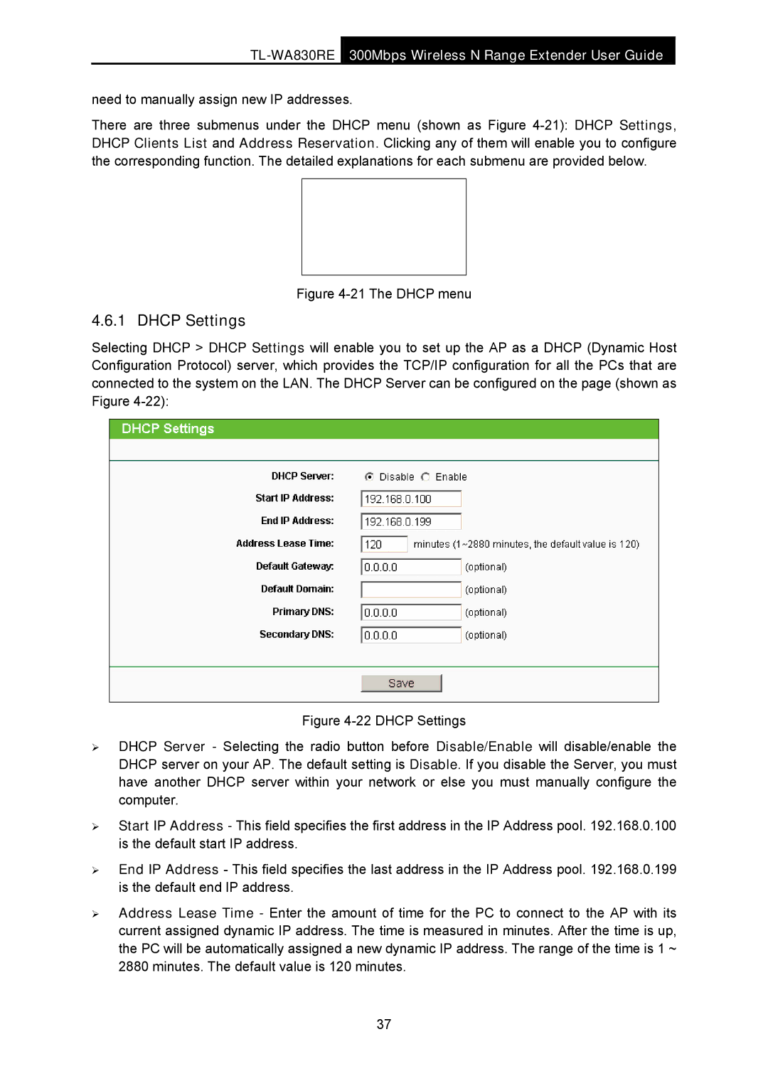 TP-Link TL-WA830RE Dhcp Settings, Need to manually assign new IP addresses 