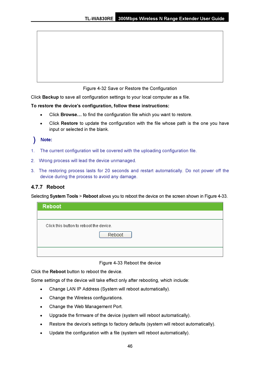 TP-Link TL-WA830RE manual Reboot 