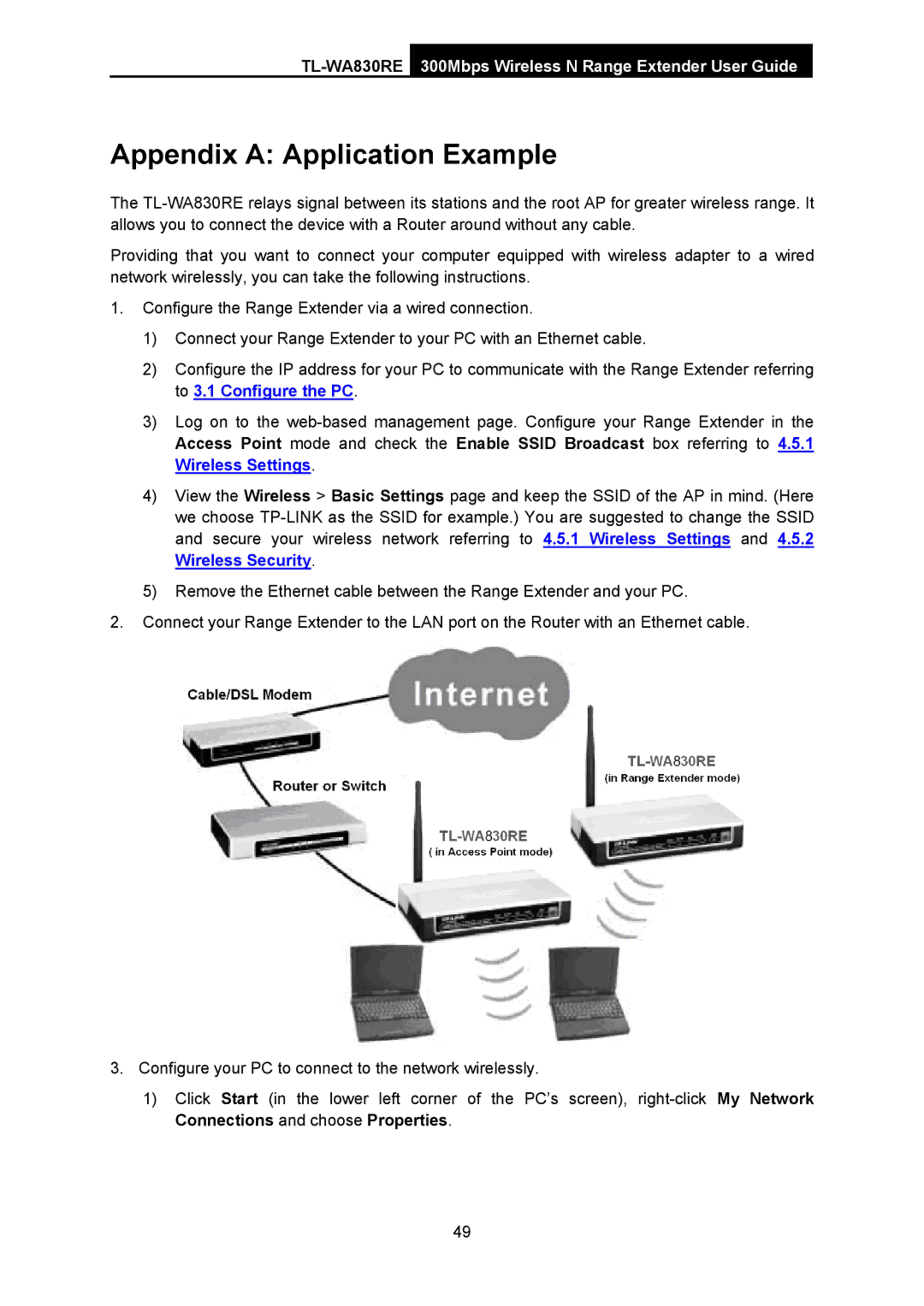 TP-Link TL-WA830RE manual Appendix a Application Example 