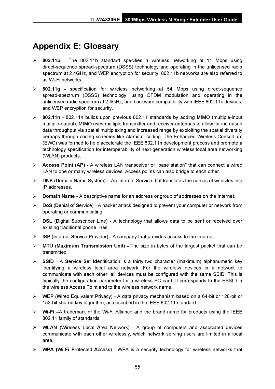 TP-Link TL-WA830RE manual Appendix E Glossary 