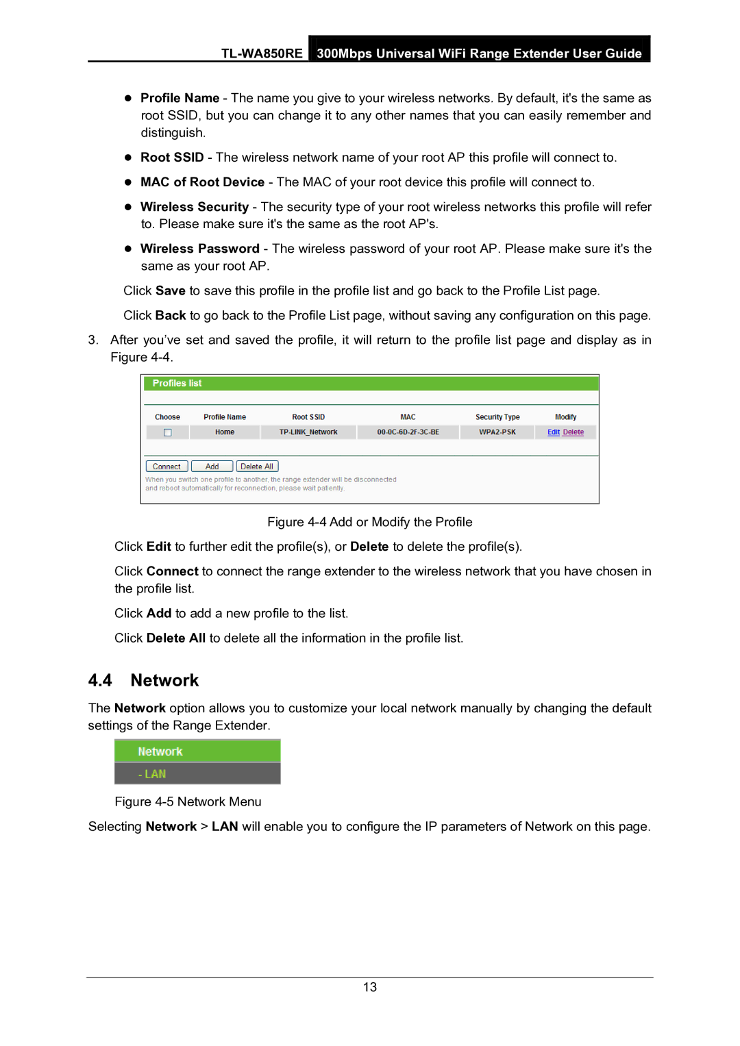 TP-Link TL-WA850RE manual Network 