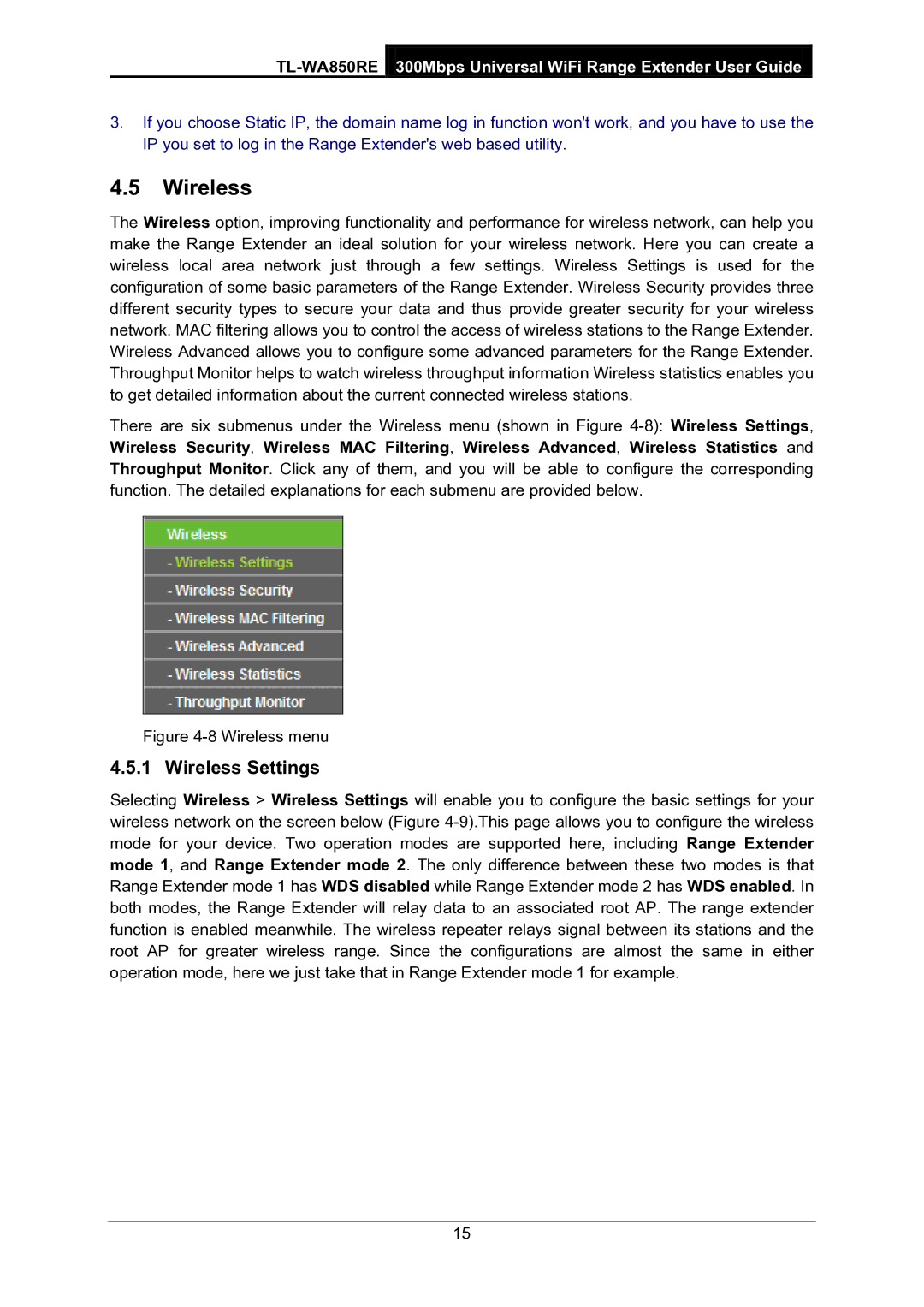 TP-Link TL-WA850RE manual Wireless Settings 