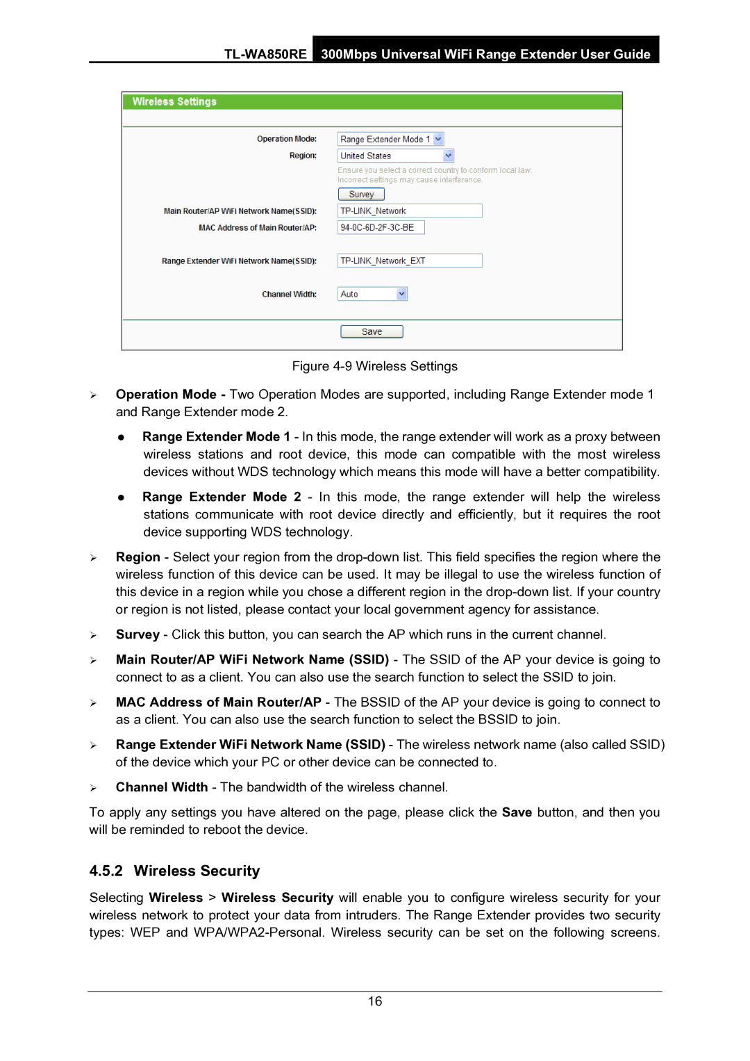 TP-Link TL-WA850RE manual Wireless Security 