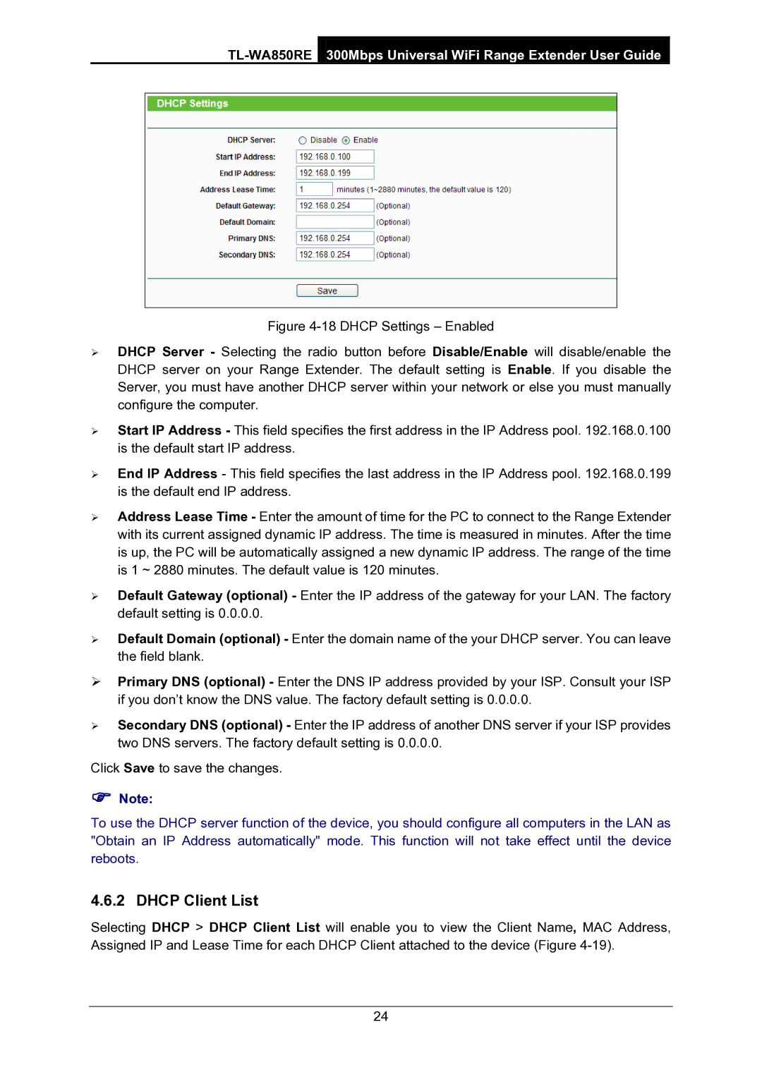 TP-Link TL-WA850RE manual Dhcp Client List 