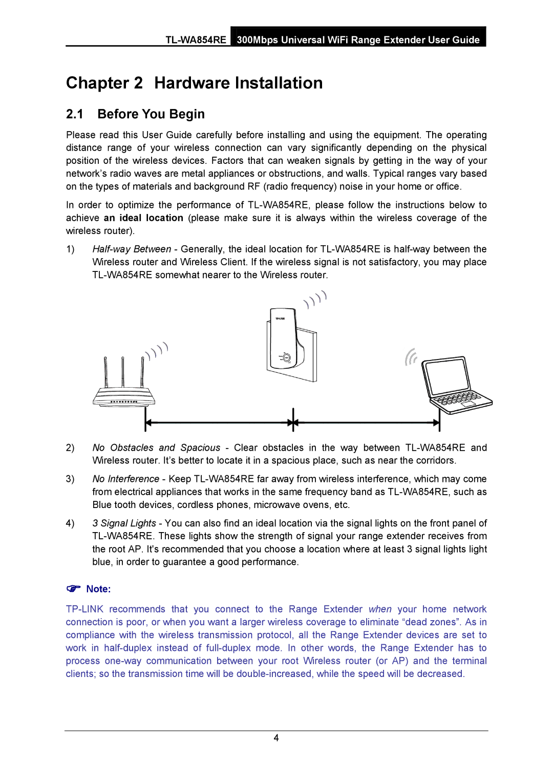 TP-Link TL-WA854RE manual Hardware Installation, Before You Begin 