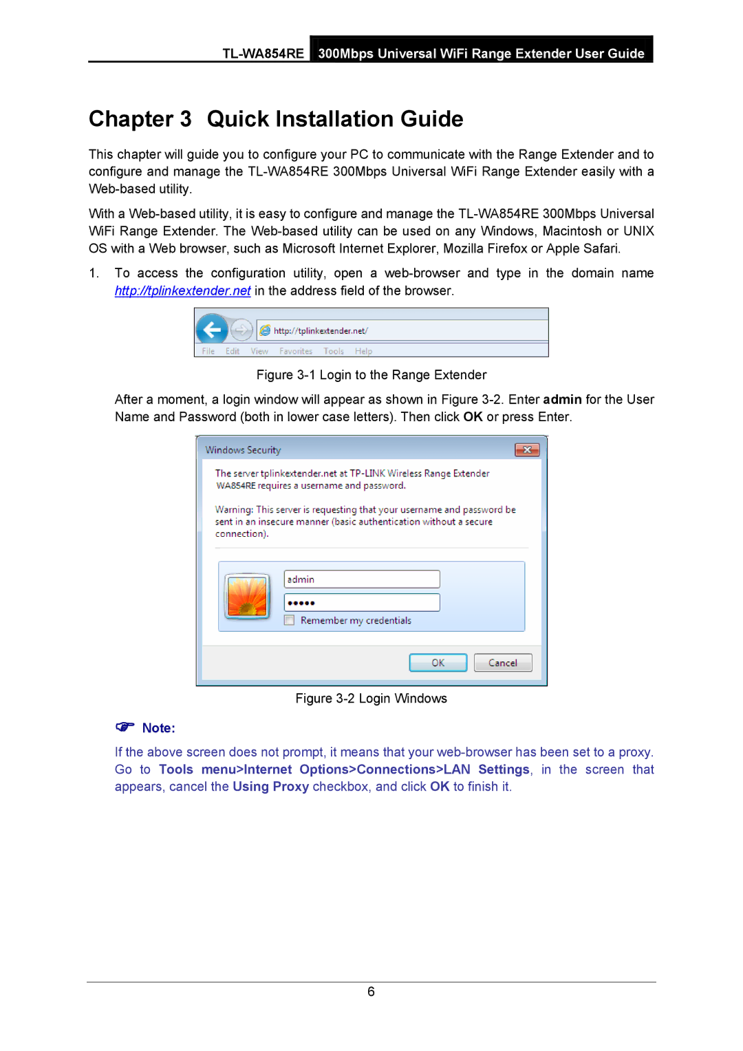TP-Link TL-WA854RE manual Quick Installation Guide, Login Windows 