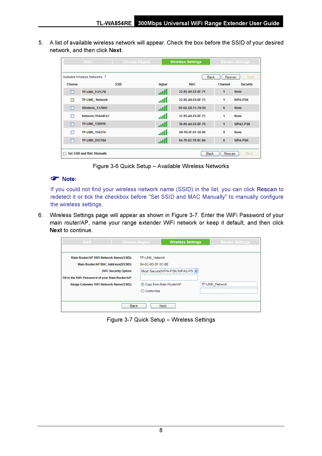 TP-Link TL-WA854RE manual Quick Setup Available Wireless Networks 