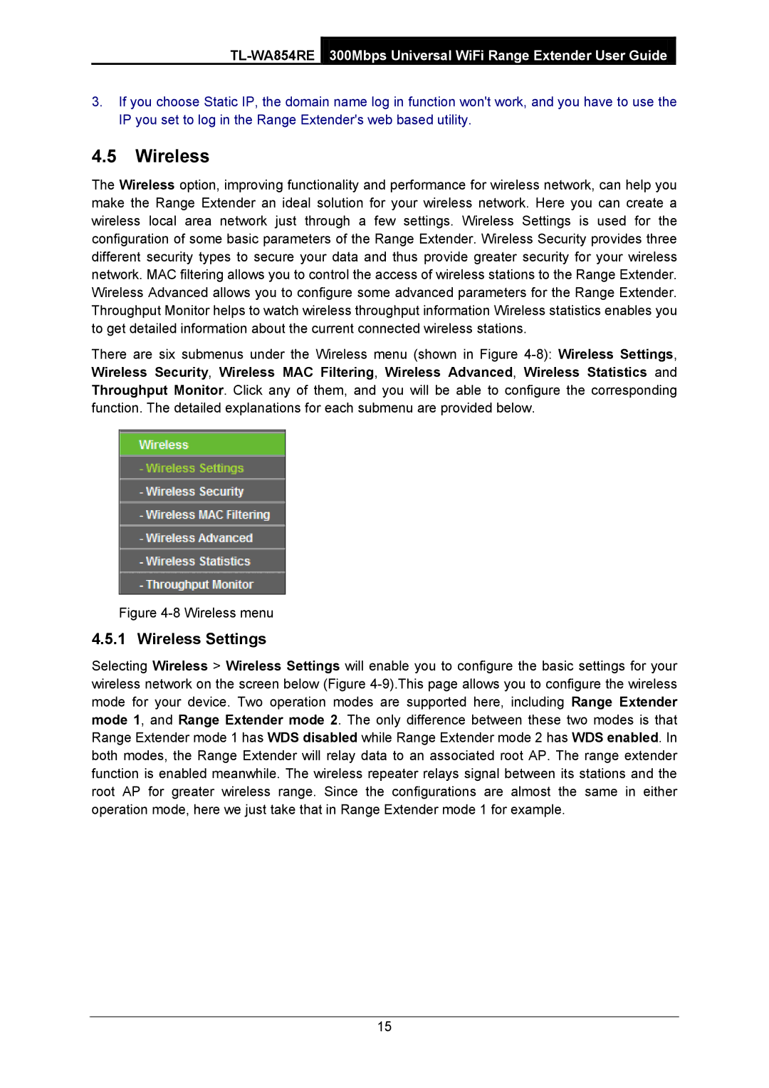 TP-Link TL-WA854RE manual Wireless Settings 