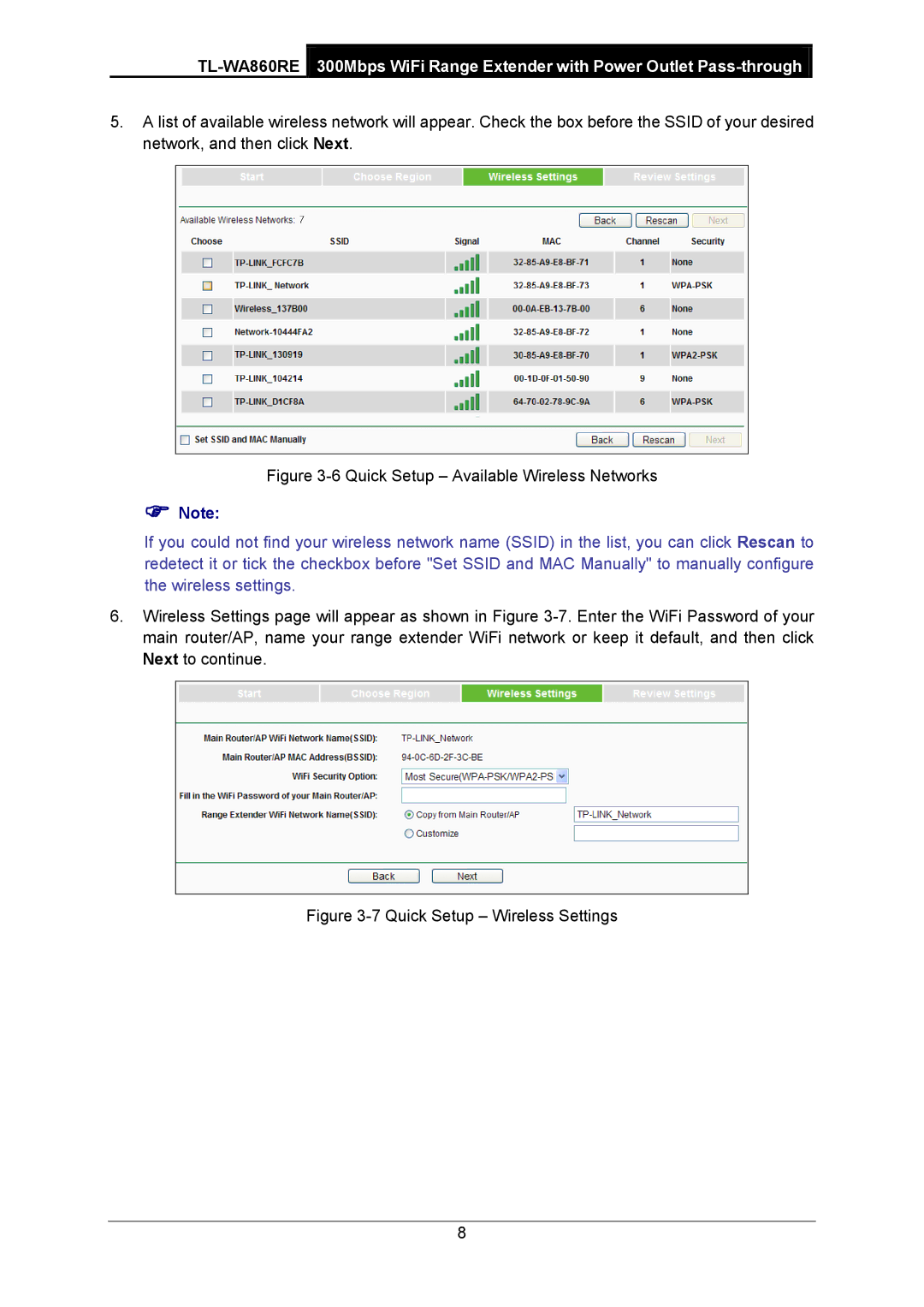 TP-Link TL-WA860RE manual Quick Setup Available Wireless Networks 