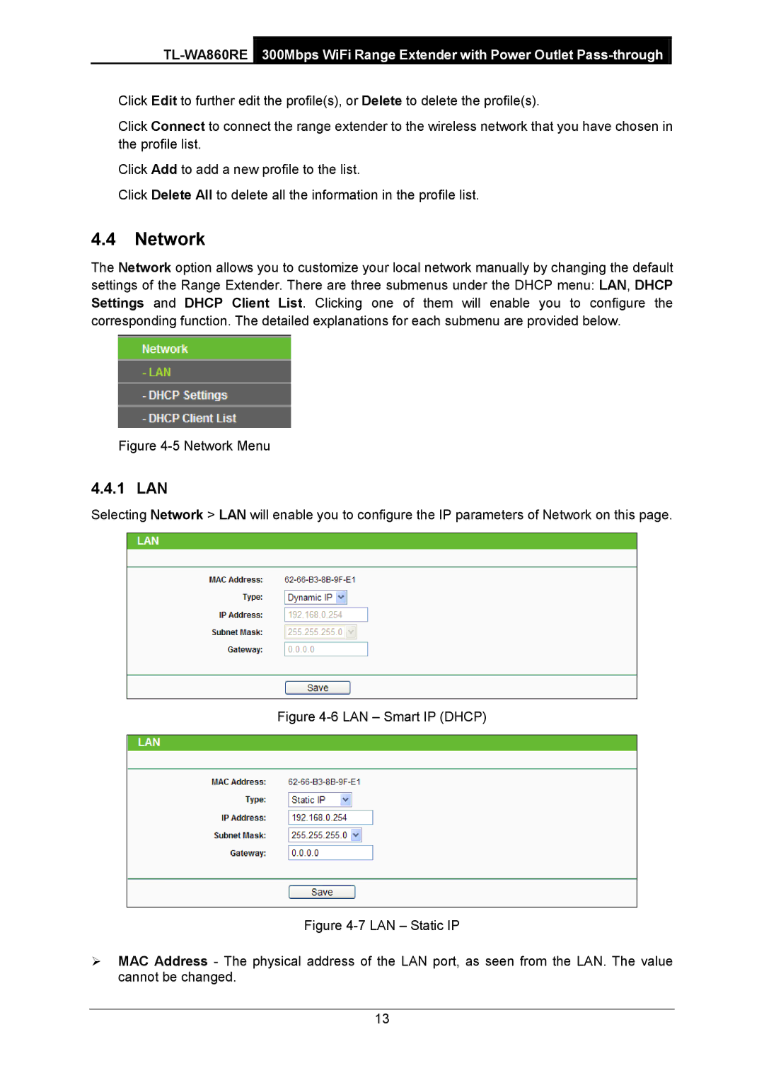 TP-Link TL-WA860RE manual Network, 1 LAN 