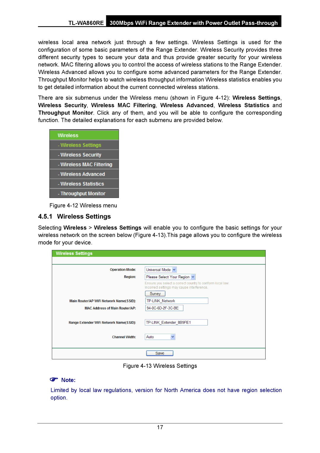 TP-Link TL-WA860RE manual Wireless Settings, Wireless menu 