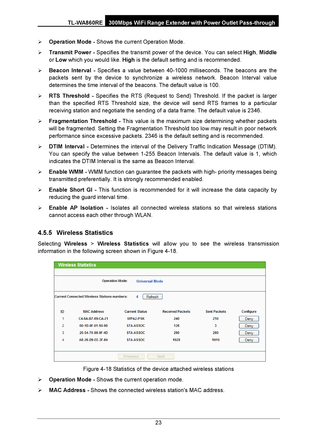 TP-Link TL-WA860RE manual Wireless Statistics 