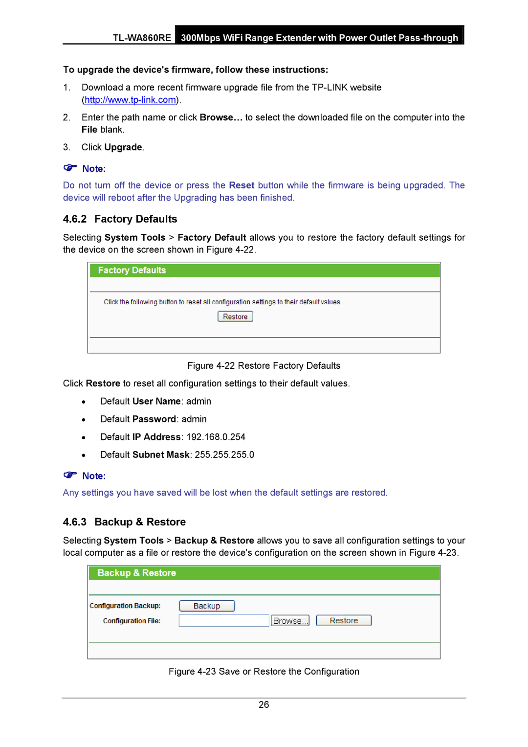 TP-Link TL-WA860RE manual Factory Defaults, Backup & Restore, To upgrade the devices firmware, follow these instructions 