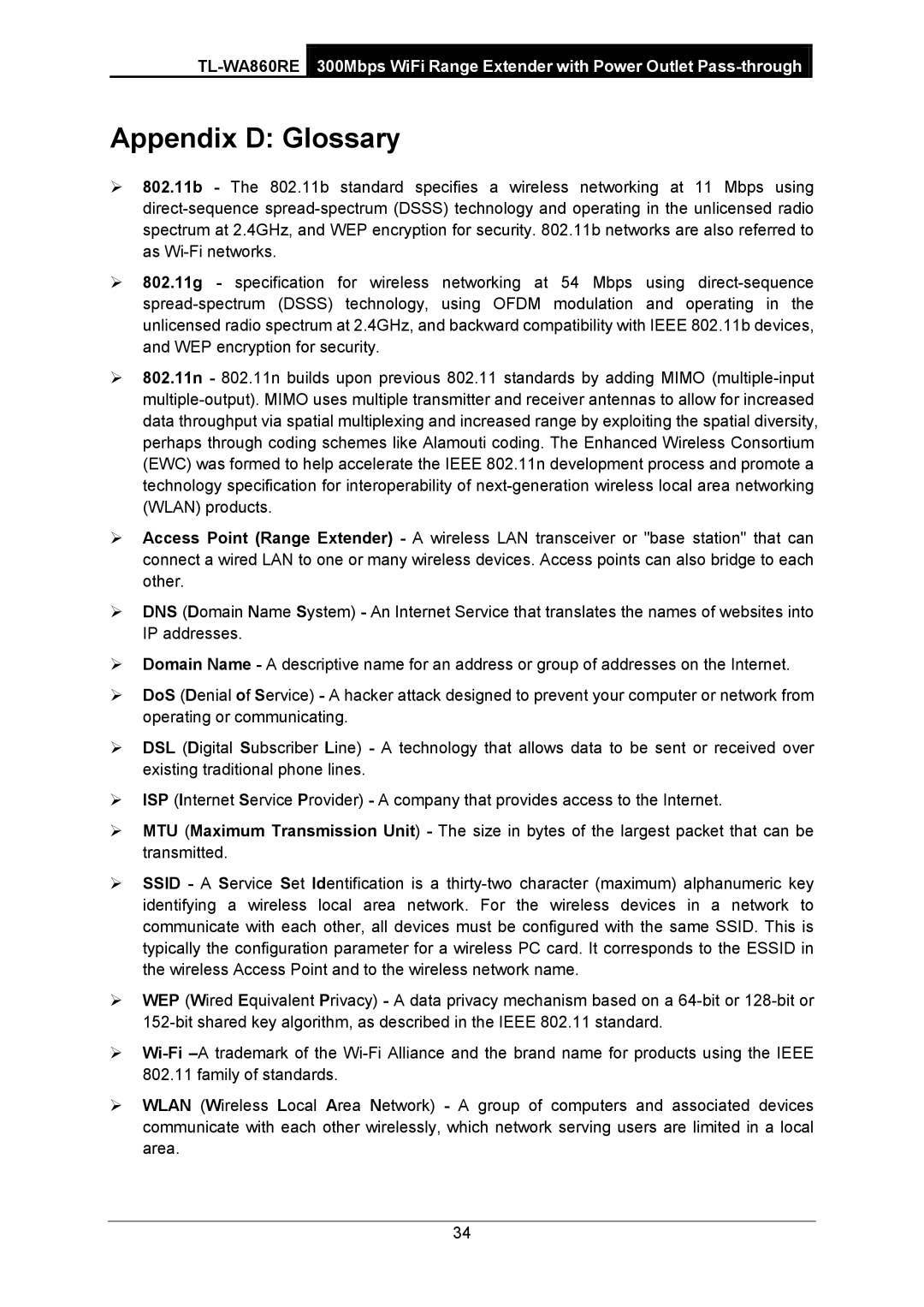 TP-Link TL-WA860RE manual Appendix D Glossary 