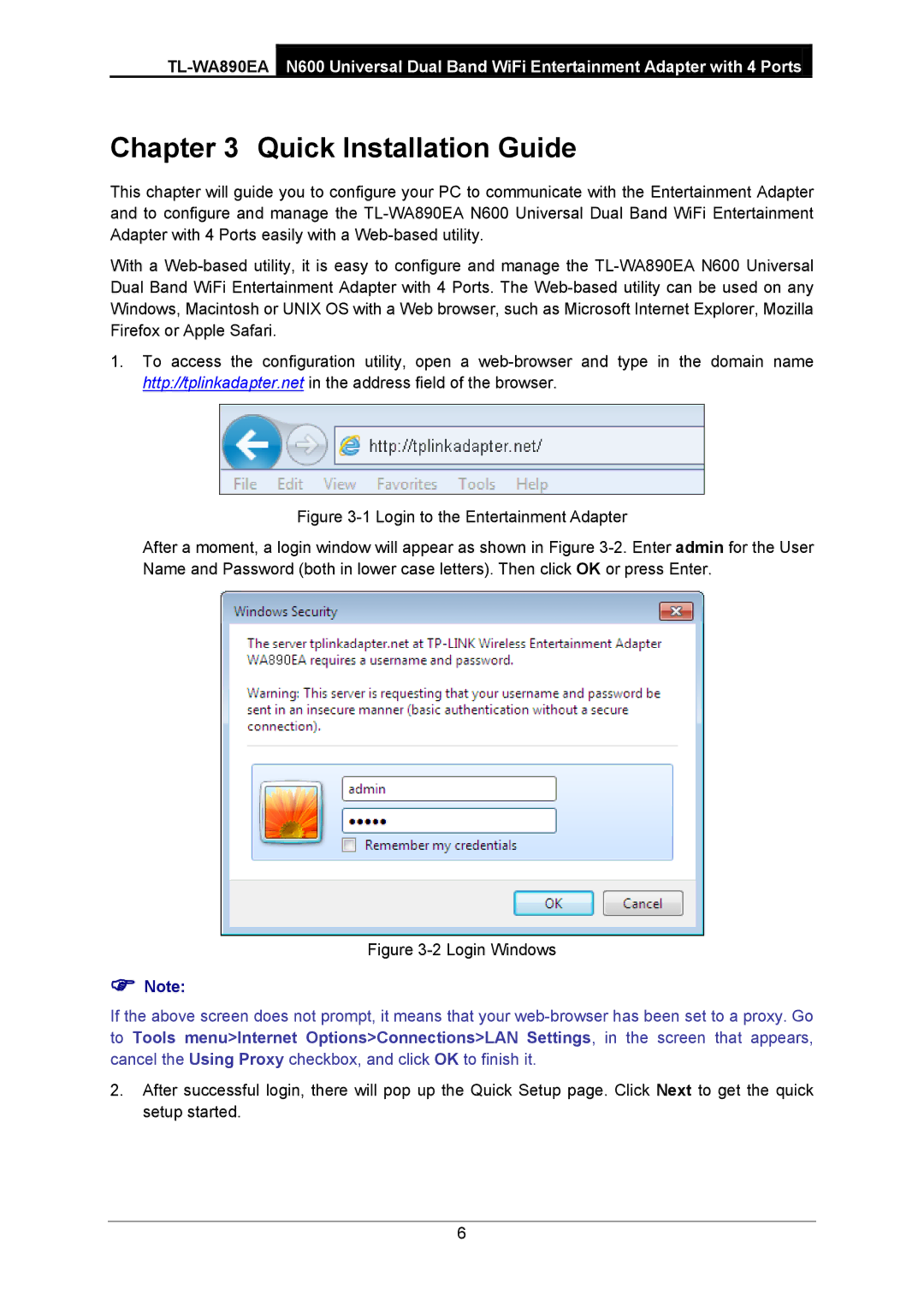 TP-Link TL-WA890EA manual Quick Installation Guide, Login Windows 